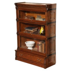 Old Oak Globe Wernicke Stacking Bookcase w/ Lower Drawer & Carved Details
