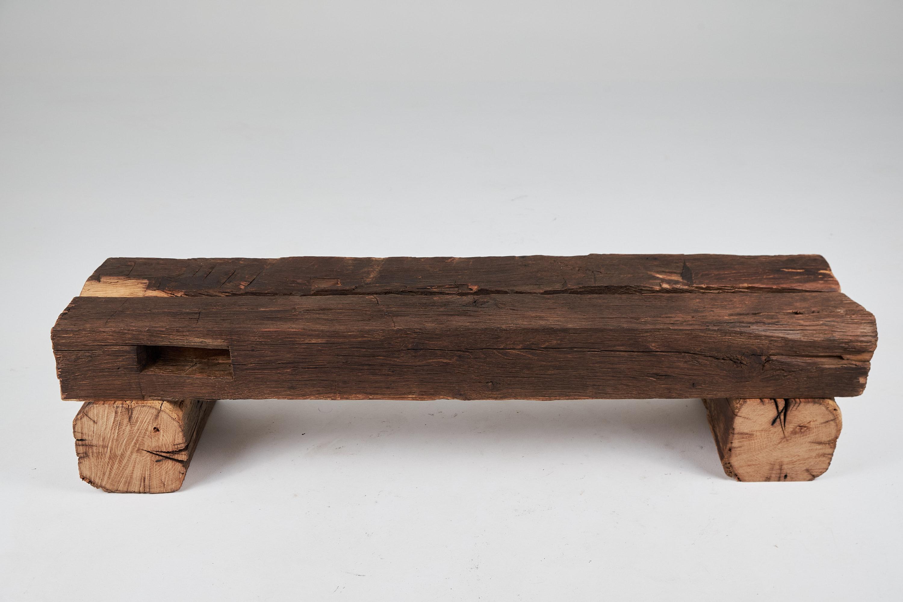 Old Oak Wood Beams Brutalist Bench, Outdoor & Indoor, Natural and Eco Friendly For Sale 9