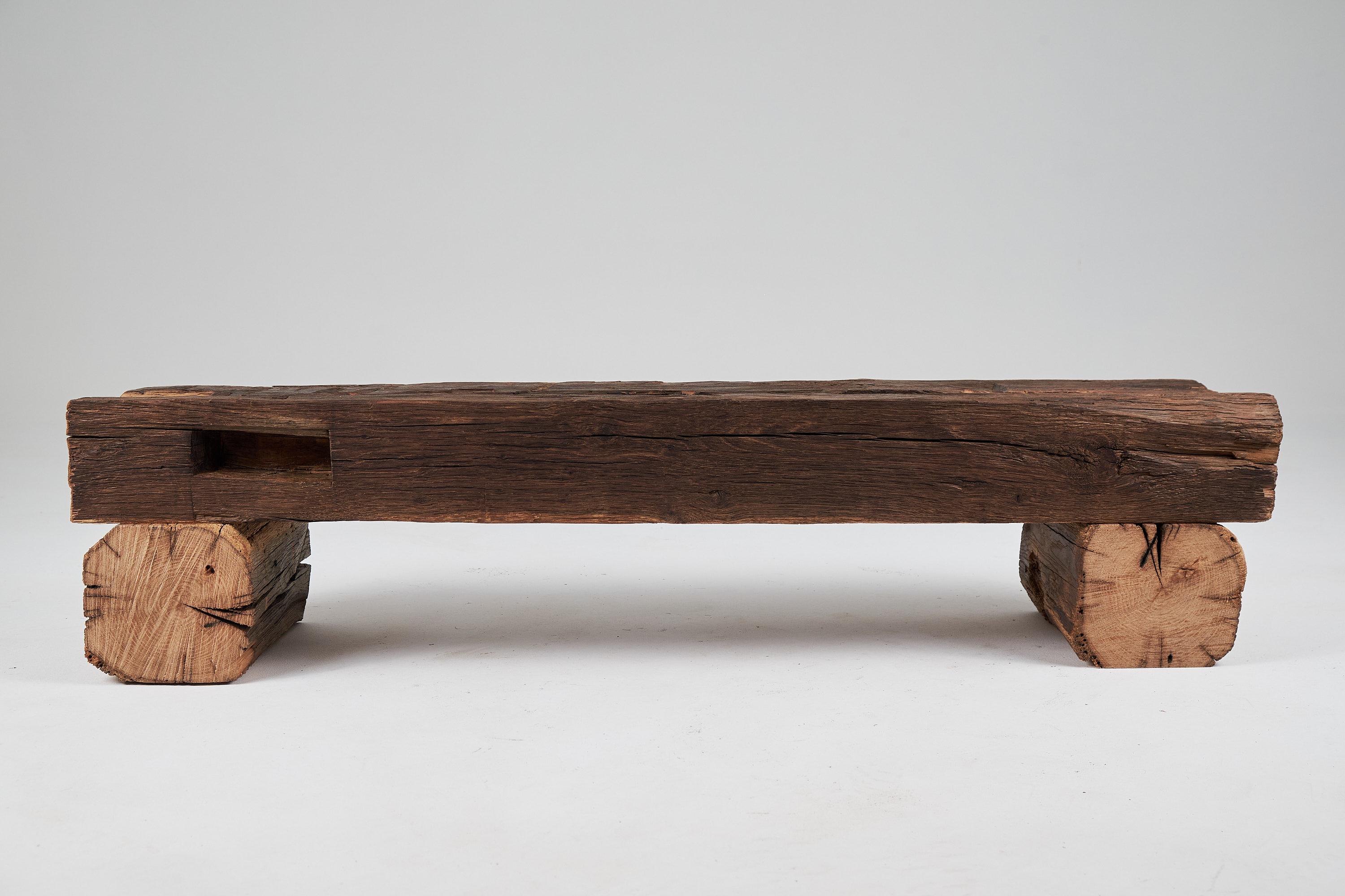 Old Oak Wood Beams Brutalist Bench, Outdoor & Indoor, Natural and Eco Friendly For Sale 10