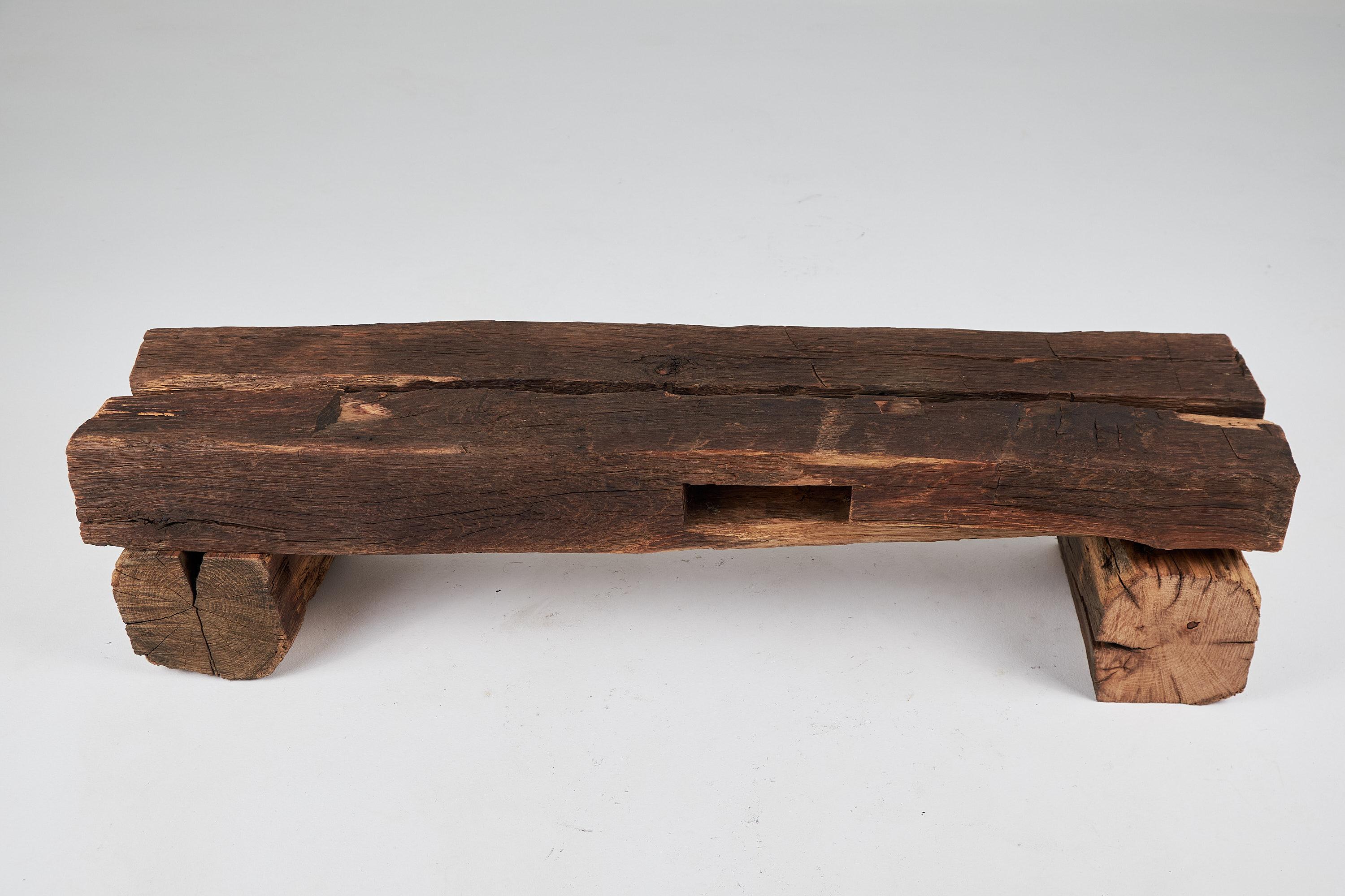 Croatian Old Oak Wood Beams Brutalist Bench, Outdoor & Indoor, Natural and Eco Friendly For Sale