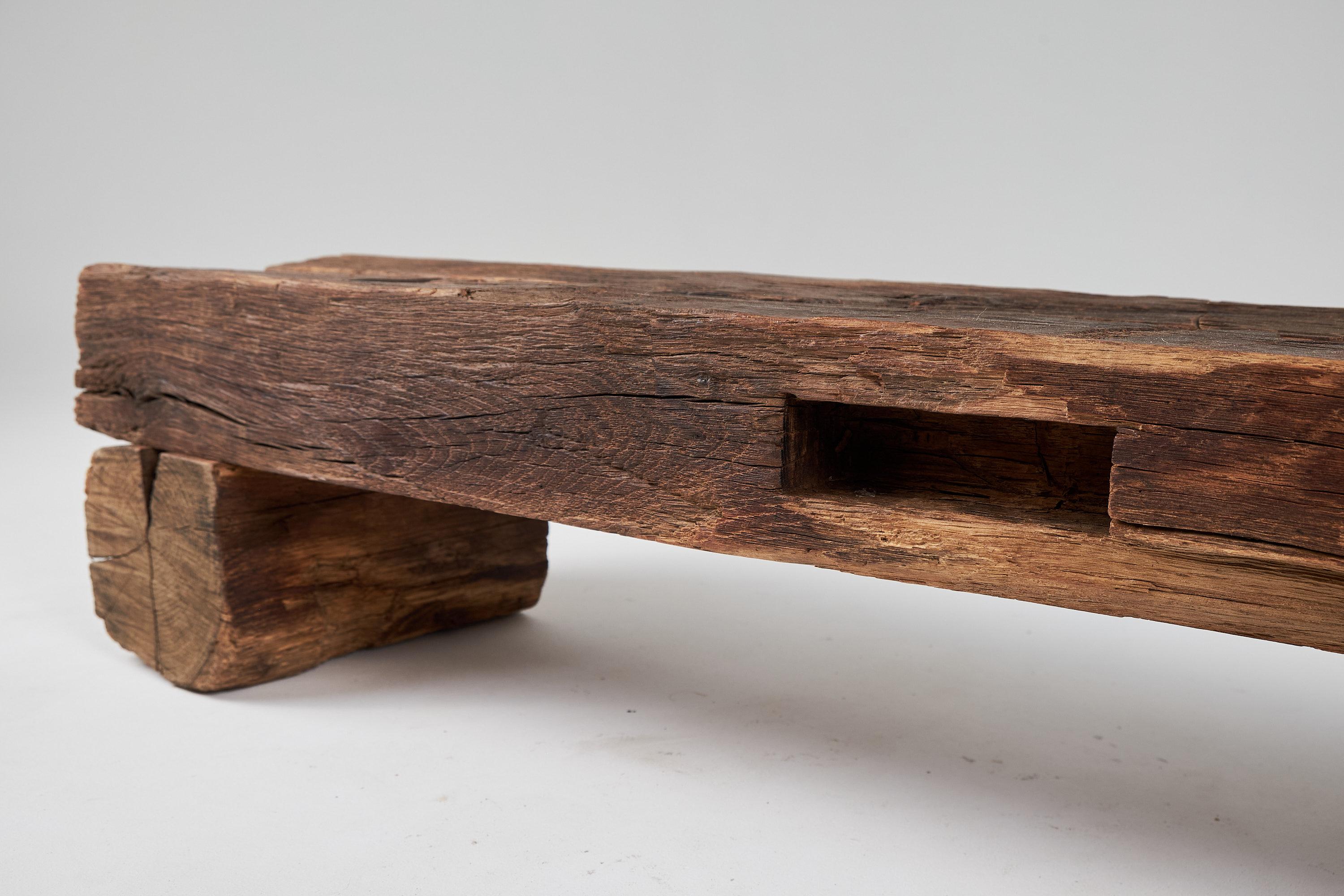 Carved Old Oak Wood Beams Brutalist Bench, Outdoor & Indoor, Natural and Eco Friendly For Sale