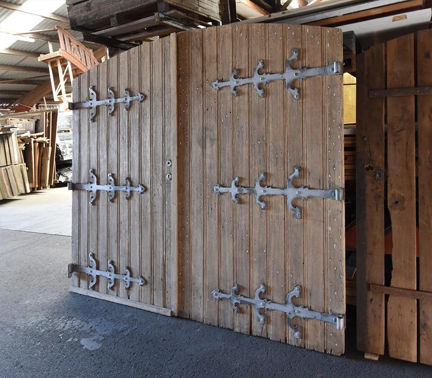 Belgian Old oak wooden gate with wrought-iron hinges 19th Century For Sale