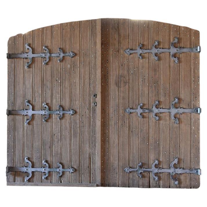 Old oak wooden gate with wrought-iron hinges 19th Century For Sale