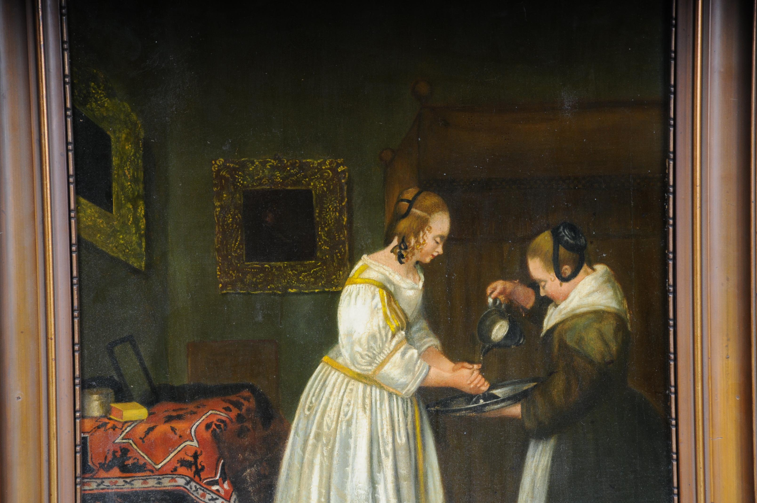 Altes Ölgemälde nach J. Vermeer Manier:: Alter Meister:: um 1900 (Niederländisch) im Angebot