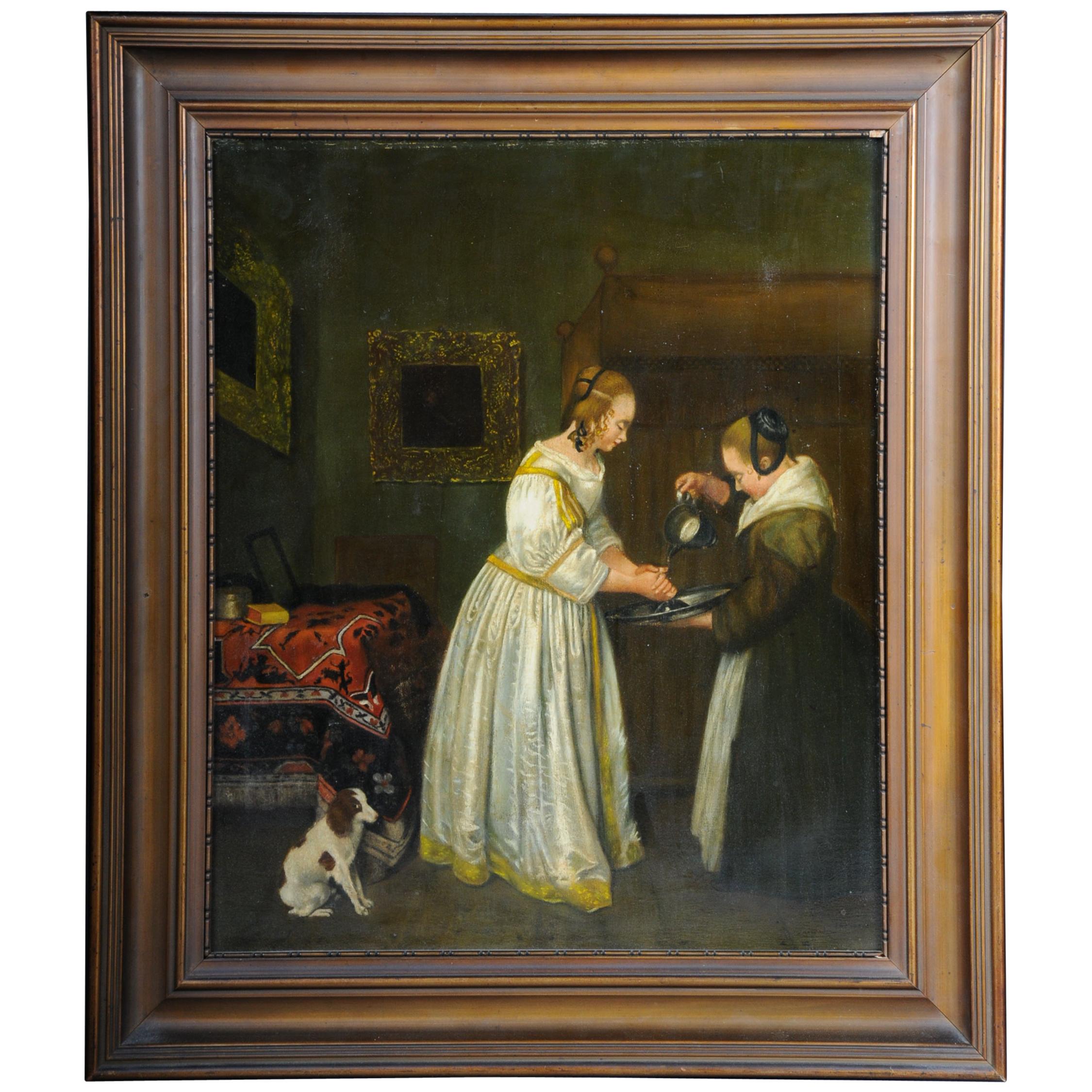 Old Oil Painting After J. Vermeer Manner, Old Master, circa 1900 For Sale