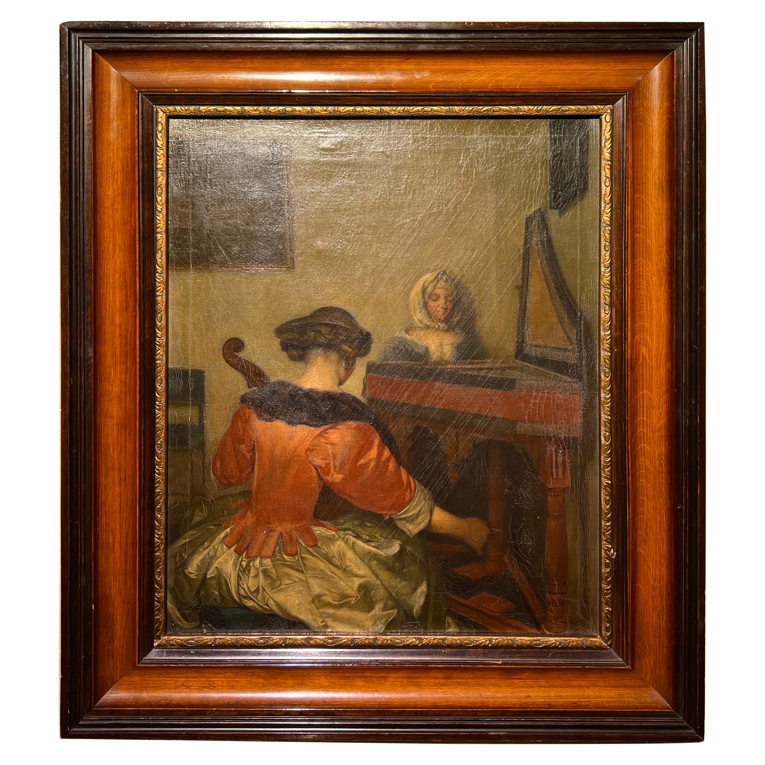 Vecchio dipinto a olio del 1900 circa su tela