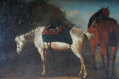 Altes Ölgemälde, Illustration, 2 Pferde auf der Landschaft