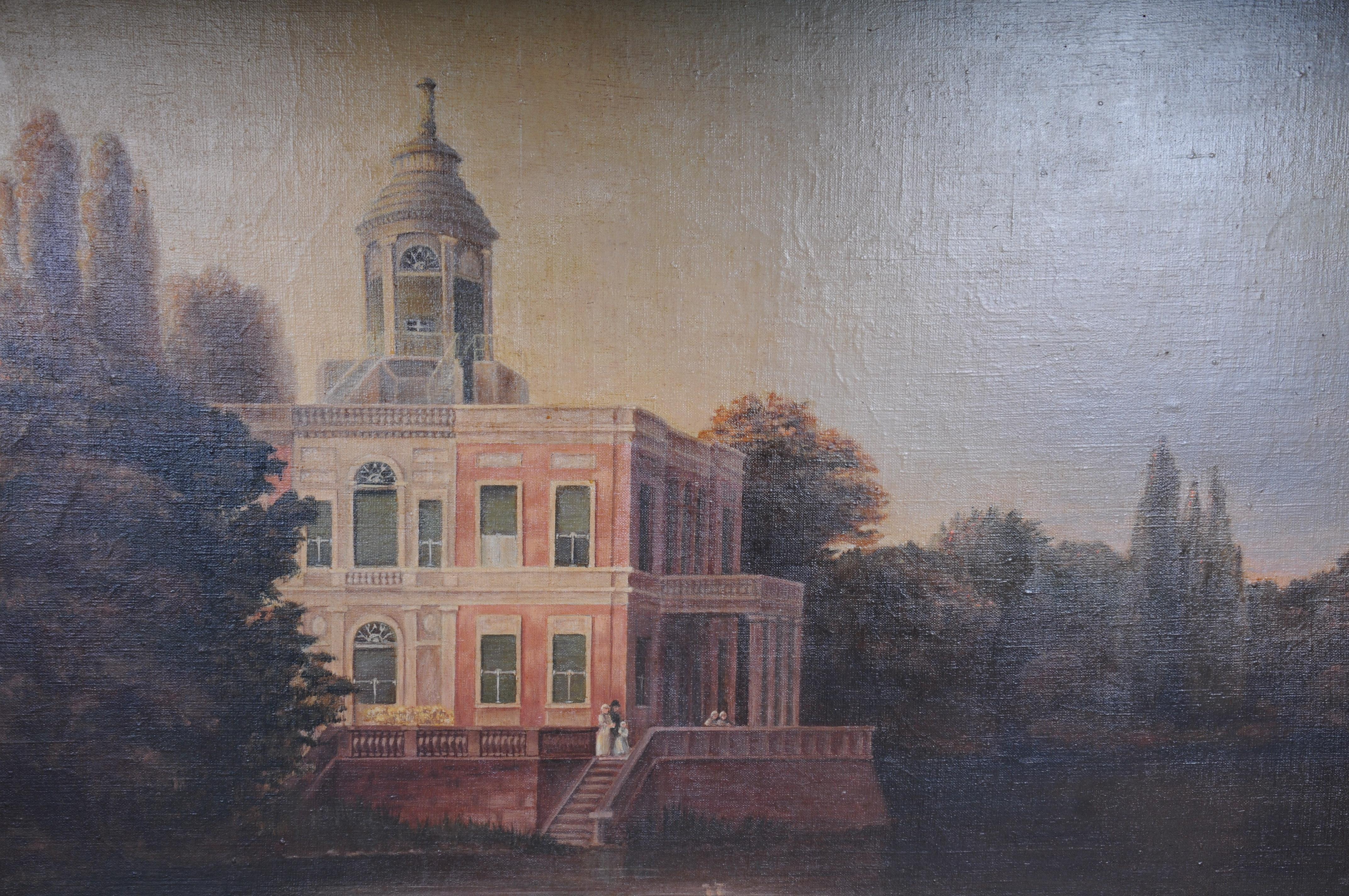 Altes Ölgemälde des Marmorpalais bei Potsdam nach Carl Daniel Freydanck (Vergoldet) im Angebot
