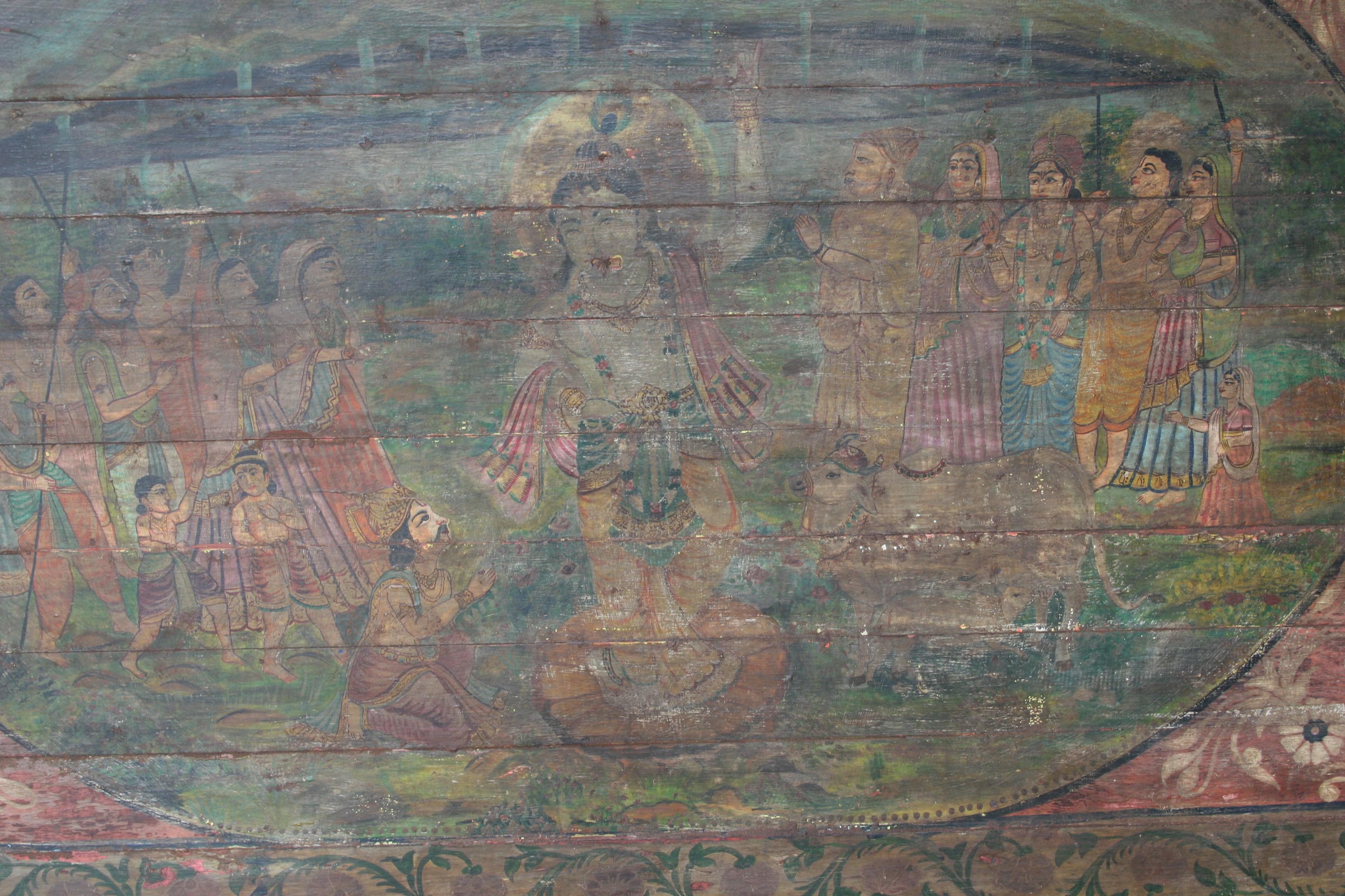 Indian Old Oil Painting on Wooden Board from a Village Temple in Western India For Sale