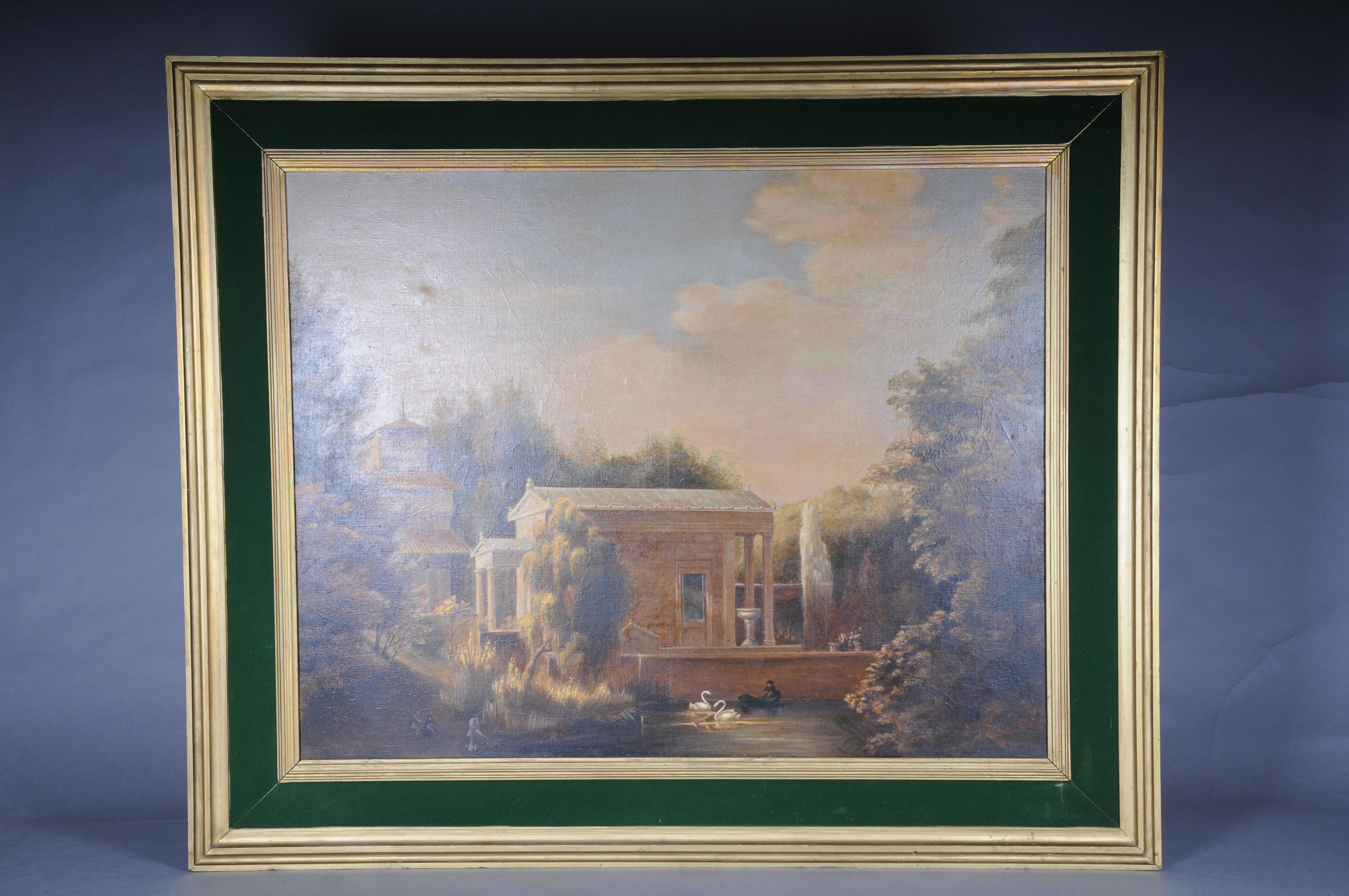 Ancienne peinture à l'huile de la maison de jardin du Charlottenhof (au bord de l'eau) d'après Carl Daniel Freydanck (1811-1887)

Huile sur toile finement peinte d'après le modèle du célèbre peintre Carl Daniel Freydanck (1811-1887). Vue de la