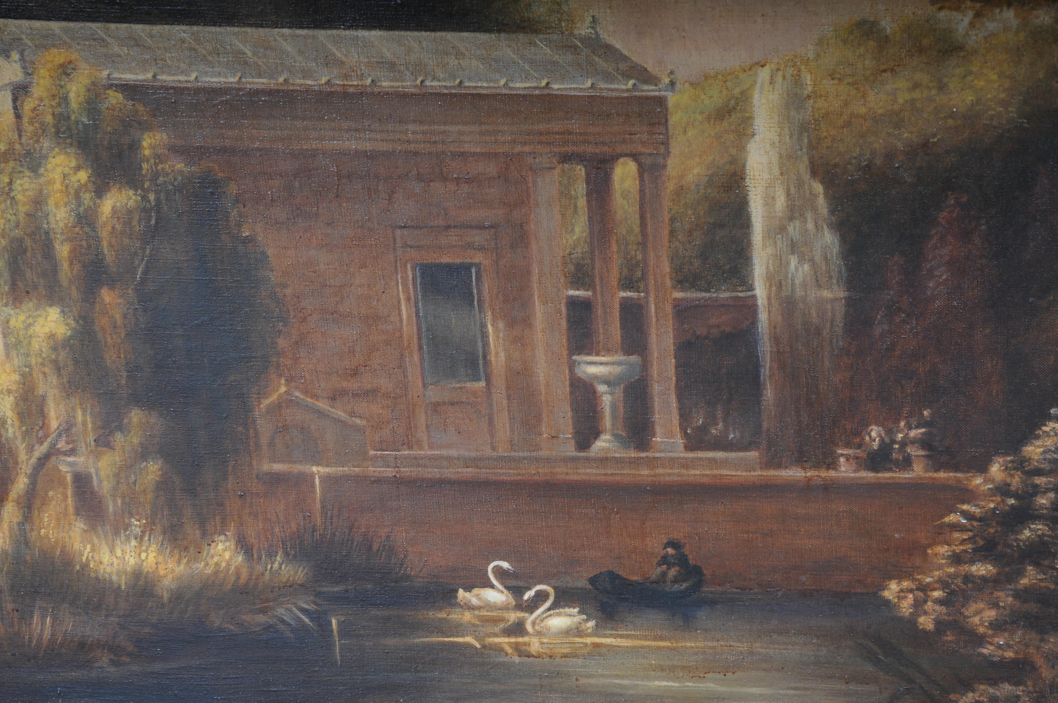 Doré Ancienne peinture à l'huile, la maison de jardin à Charlottenhof d'après Carl Daniel Freydanck en vente
