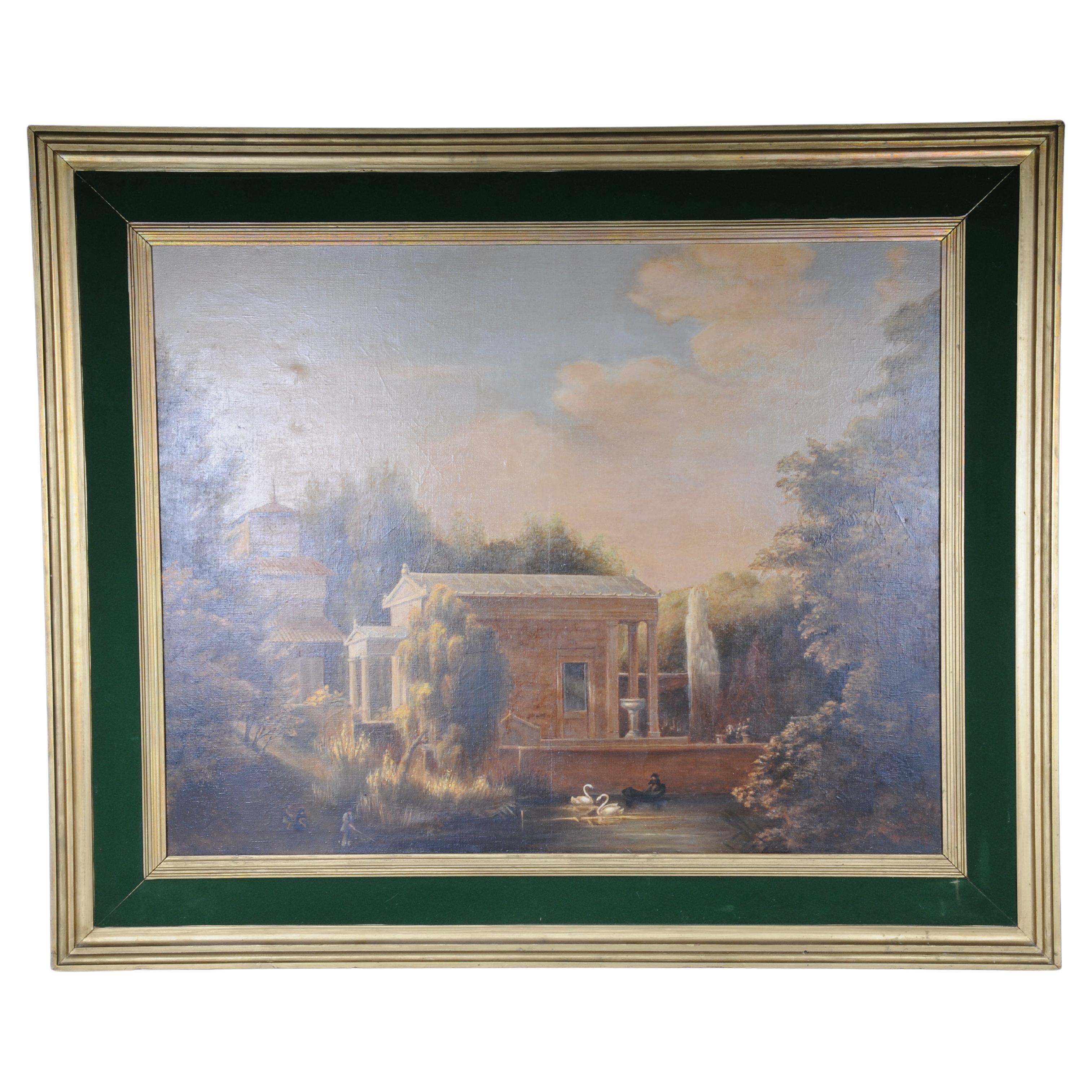 Old oil painting, the garden house at Charlottenhof after Carl Daniel Freydanck