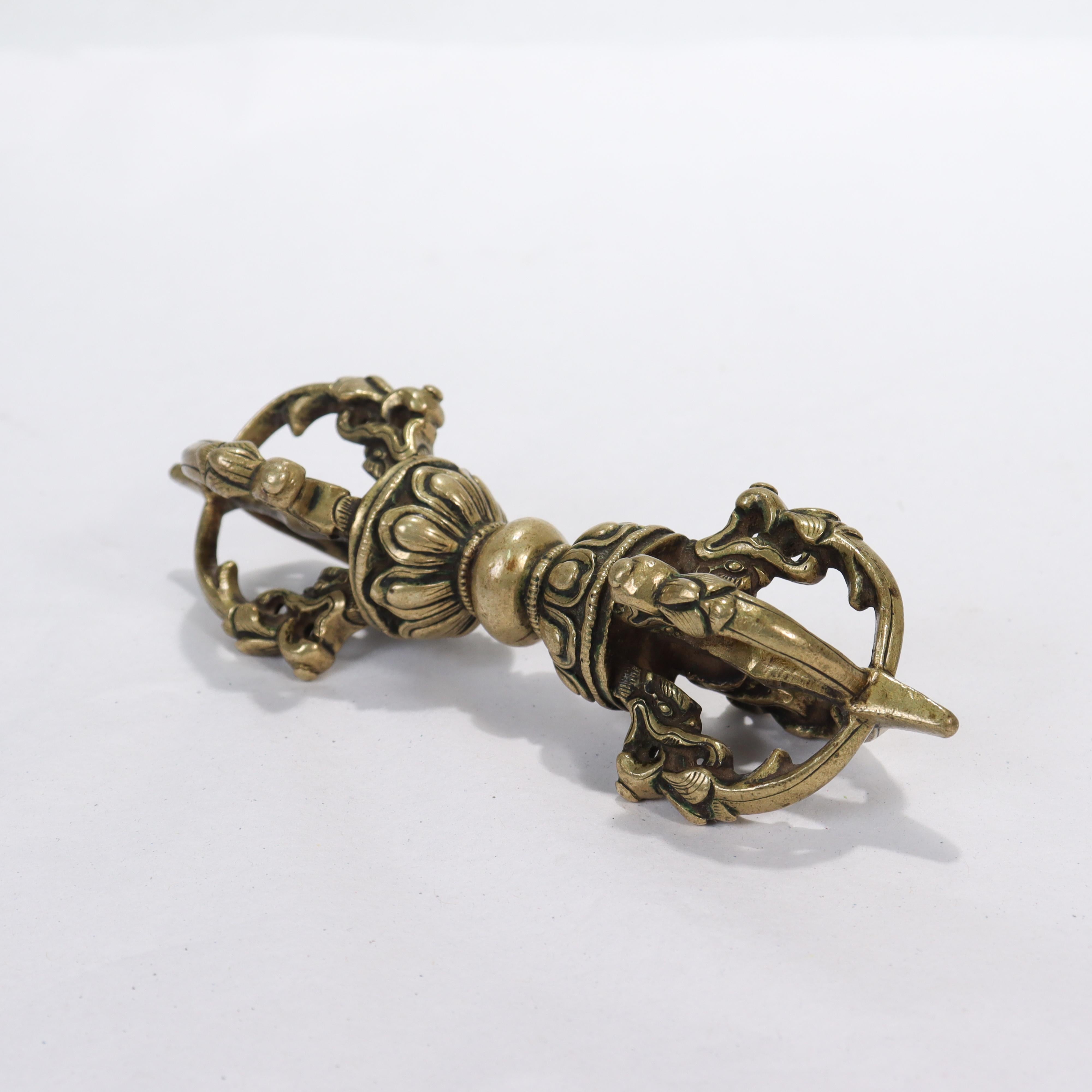 Old or Antique Brass or Bronze Tibetan Dorje or Vajra In Good Condition In Philadelphia, PA