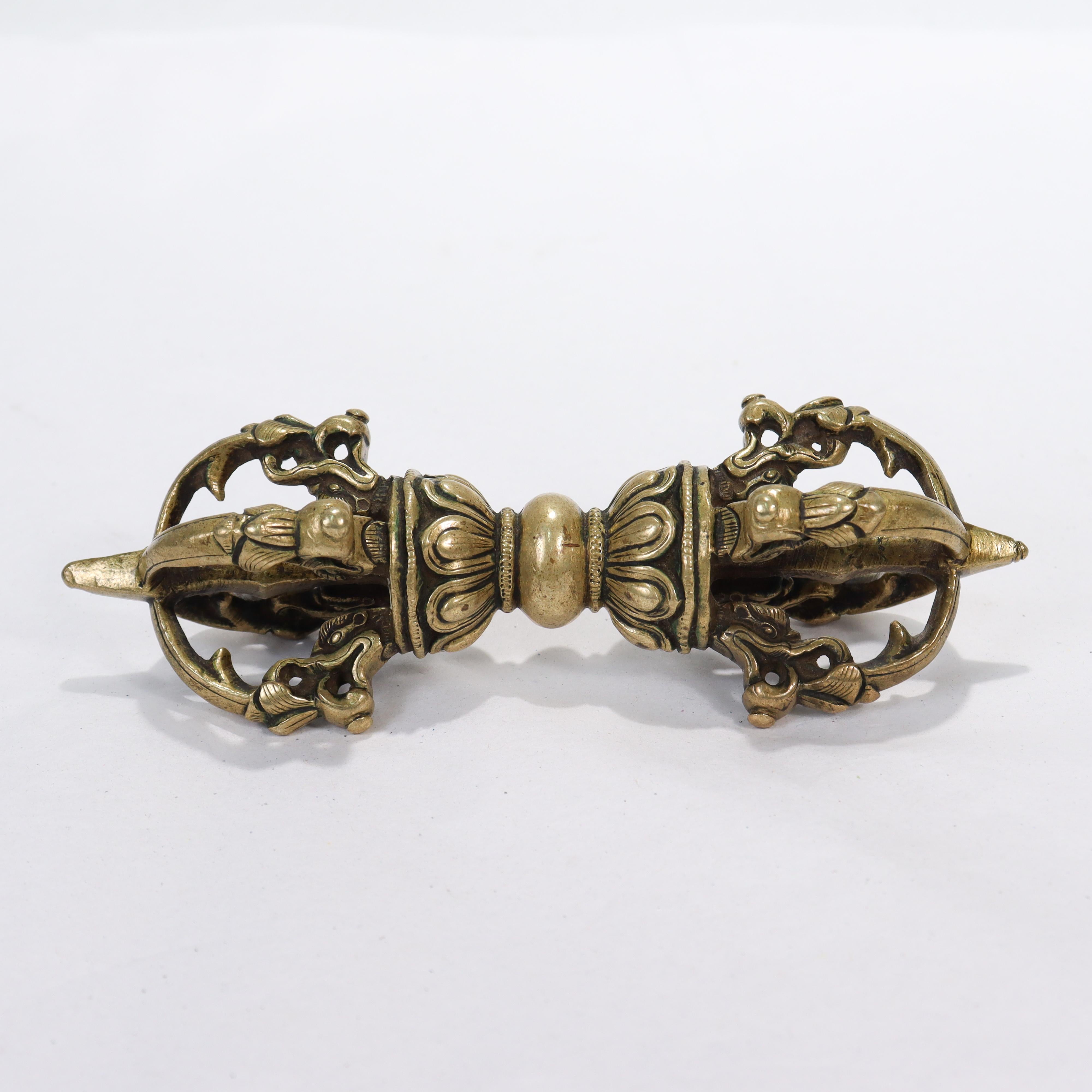 Old or Antique Brass or Bronze Tibetan Dorje or Vajra 1