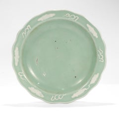 Old or Antique Celadon Chinese Porcelain Low Bowl with Clouds