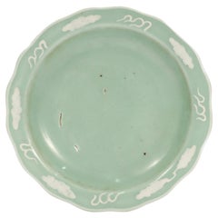 Old or Antique Celadon Chinese Porcelain Low Bowl with Clouds