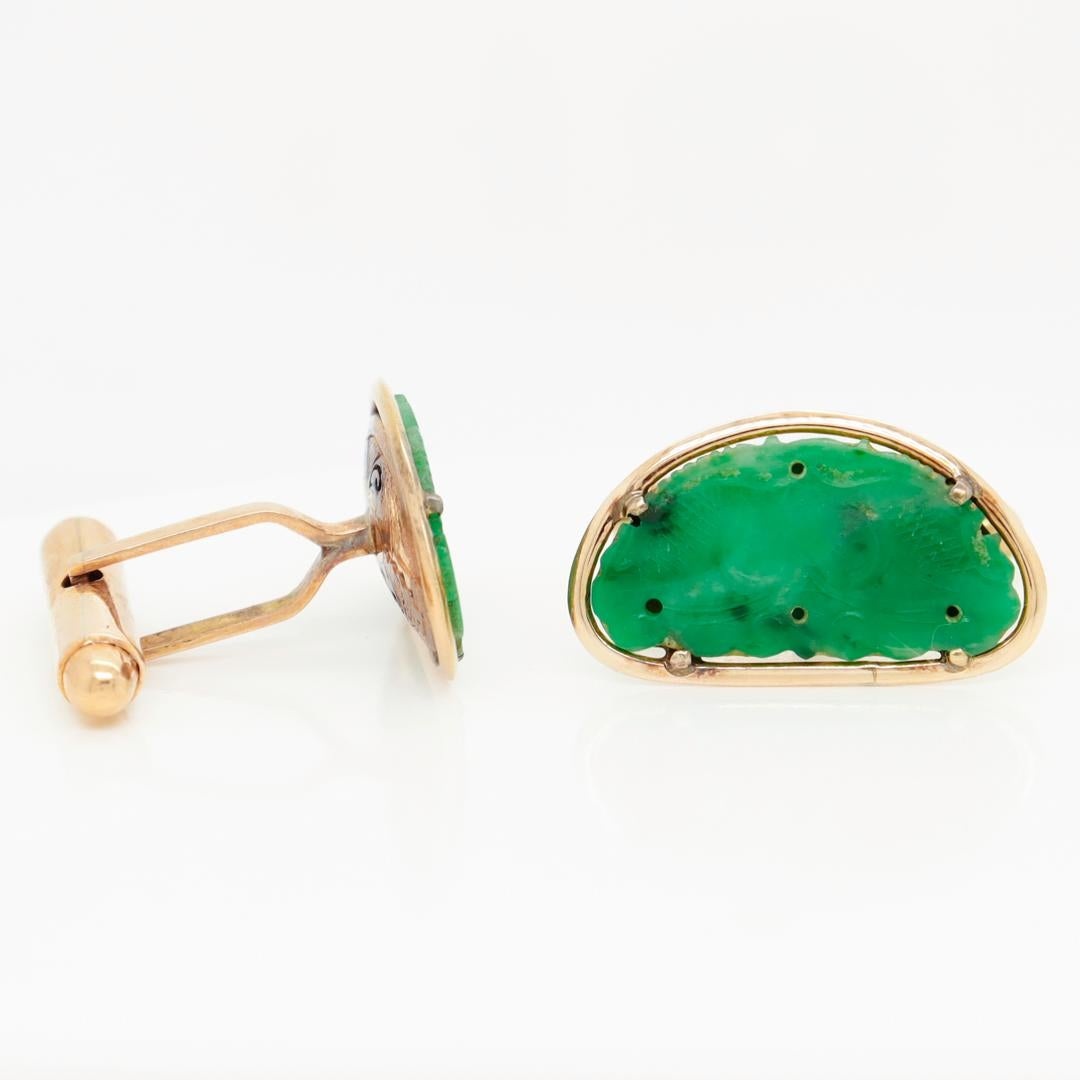 Old or Antique Chinese 14k Gold & Jade Cufflinks For Sale 4