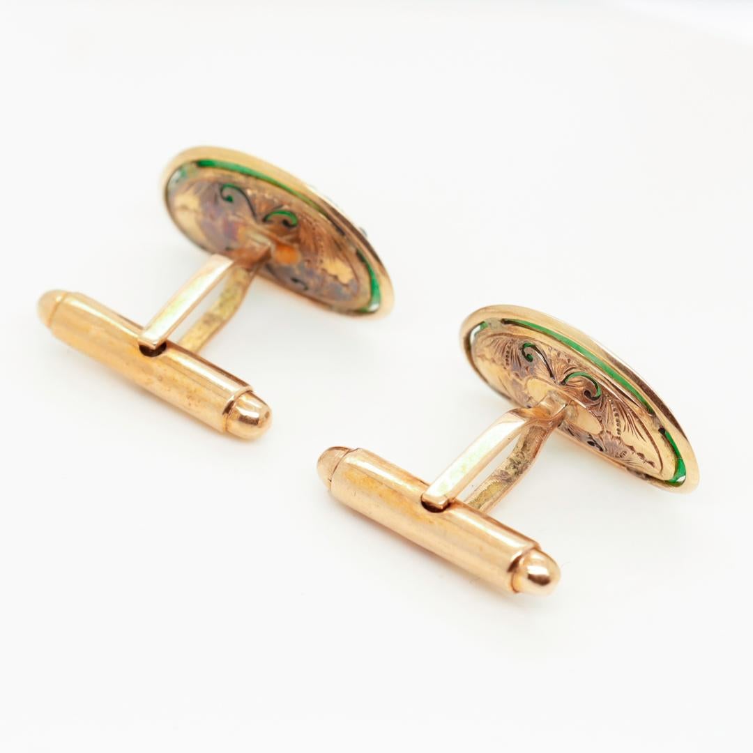 Old or Antique Chinese 14k Gold & Jade Cufflinks For Sale 5