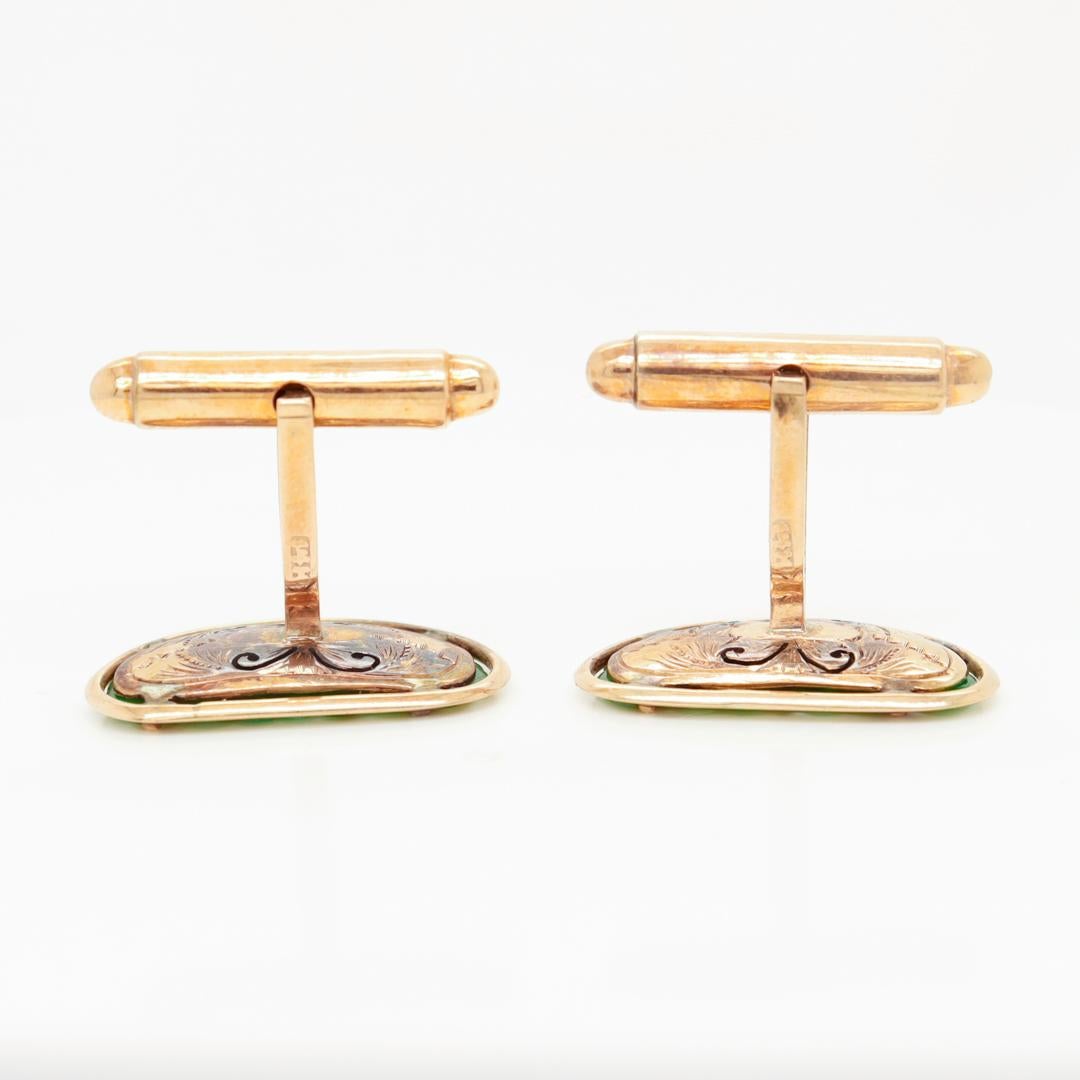 Old or Antique Chinese 14k Gold & Jade Cufflinks For Sale 6