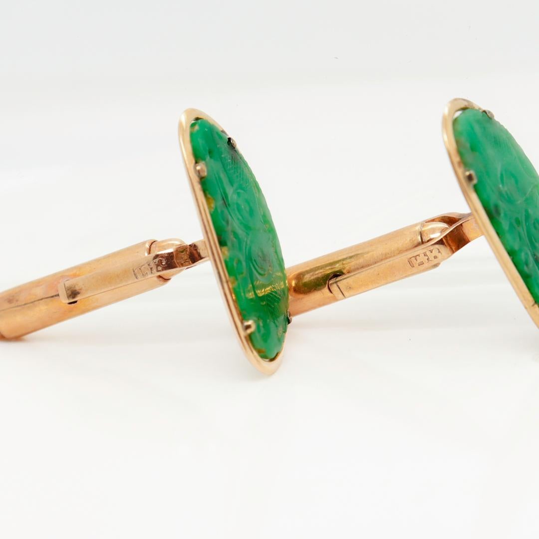 Old or Antique Chinese 14k Gold & Jade Cufflinks For Sale 7