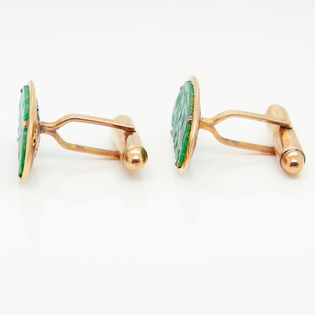 Men's Old or Antique Chinese 14k Gold & Jade Cufflinks For Sale