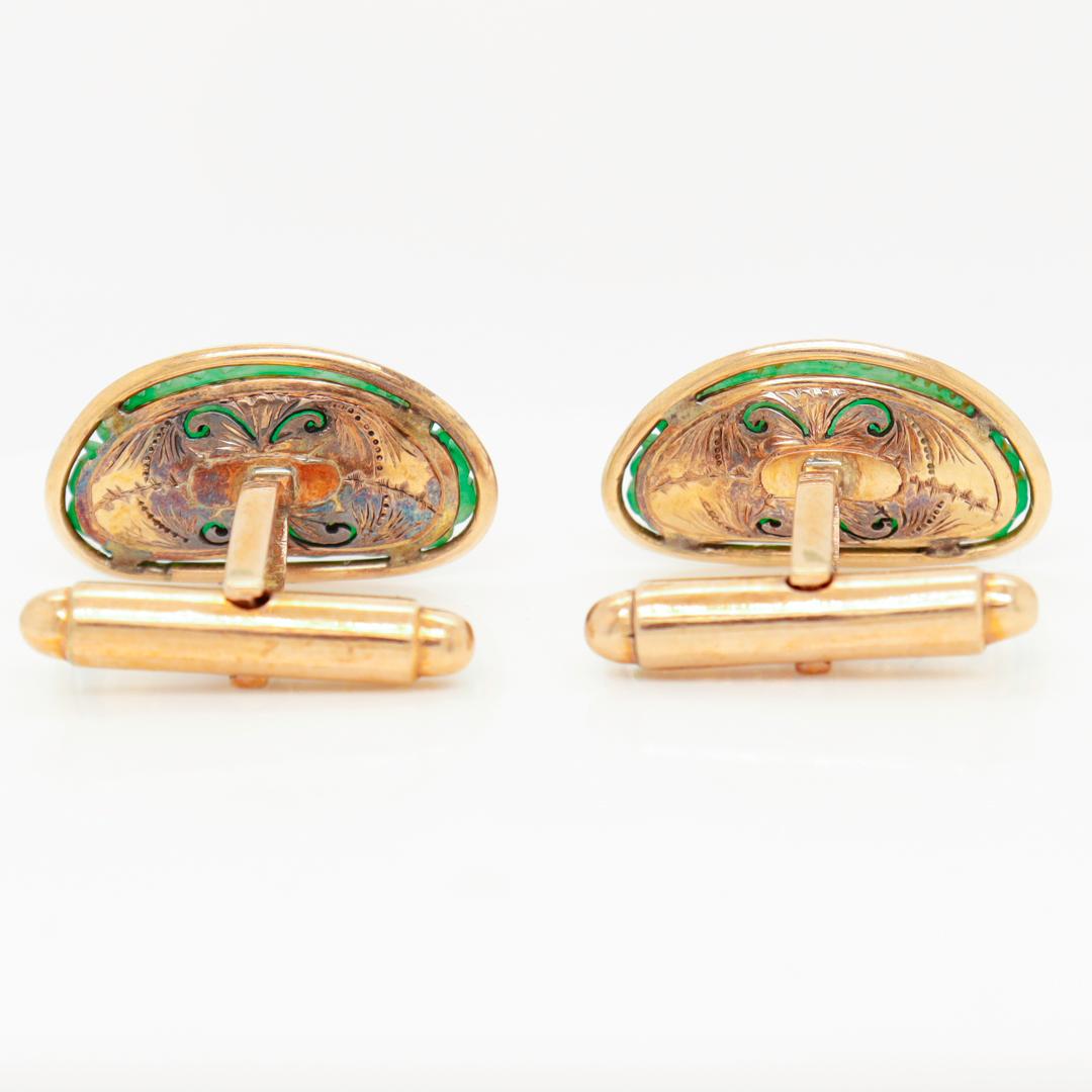 Old or Antique Chinese 14k Gold & Jade Cufflinks For Sale 1