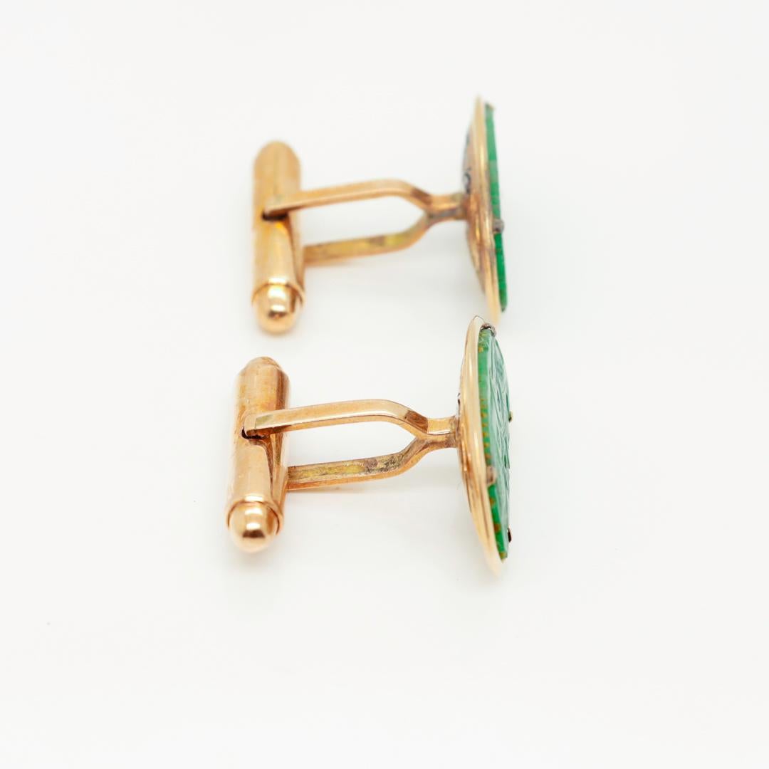 Old or Antique Chinese 14k Gold & Jade Cufflinks For Sale 2