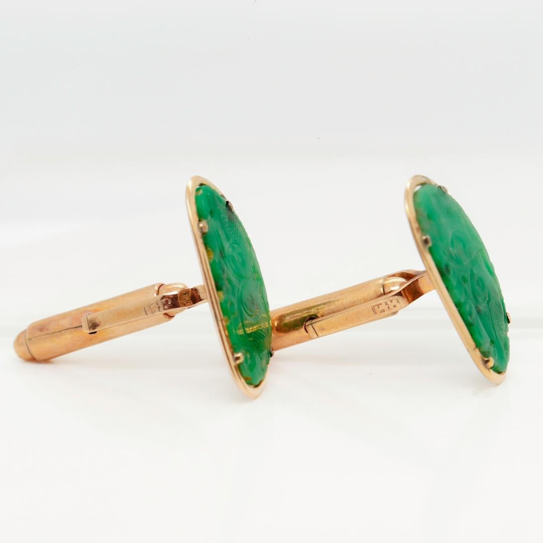 Old or Antique Chinese 14k Gold & Jade Cufflinks For Sale 3