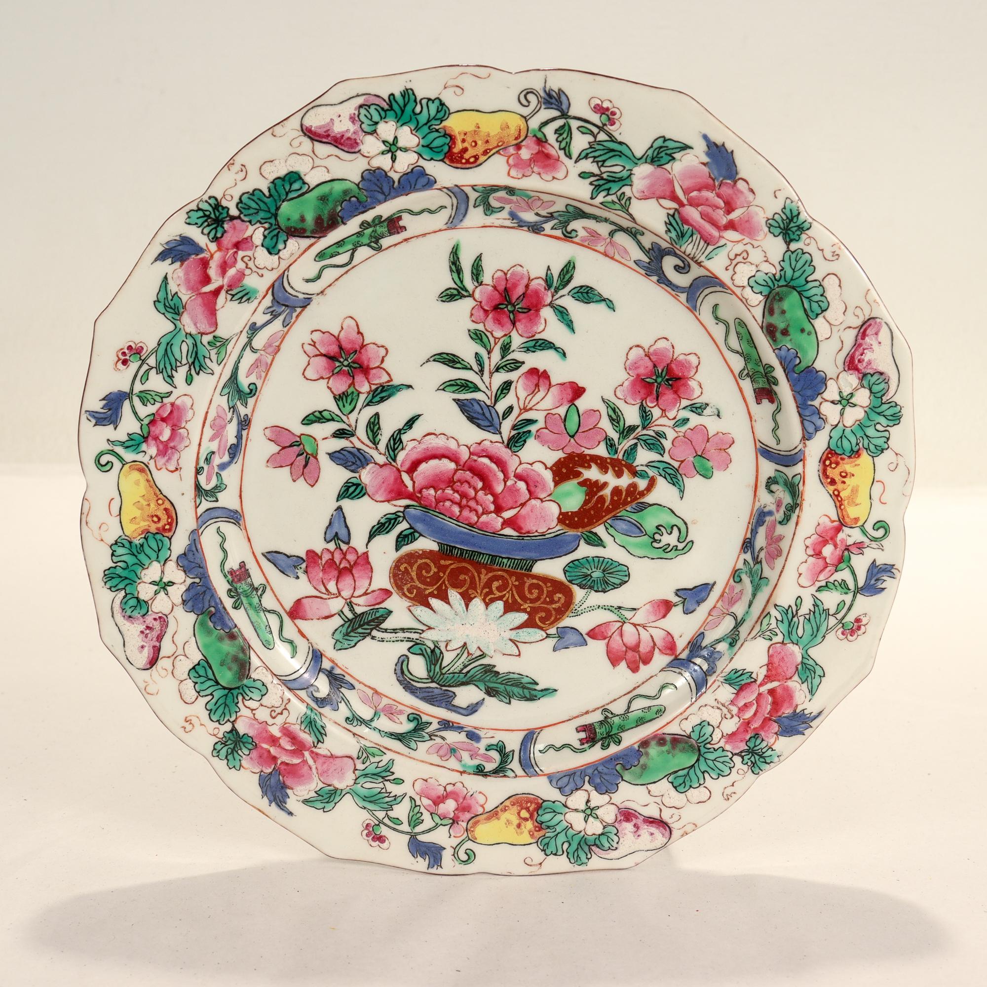A fine old or antique Chinese export porcelain plate

In the Famille Rose style.

Decorated throughout with enamel floral decoration in primarily pink against a white ground.

Simply a great Chinese export plate!

Date:
Early 20th century