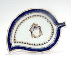 Old or Antique Chinese Export Porcelain Armorial Tobacco Leaf Form Dish / Plate