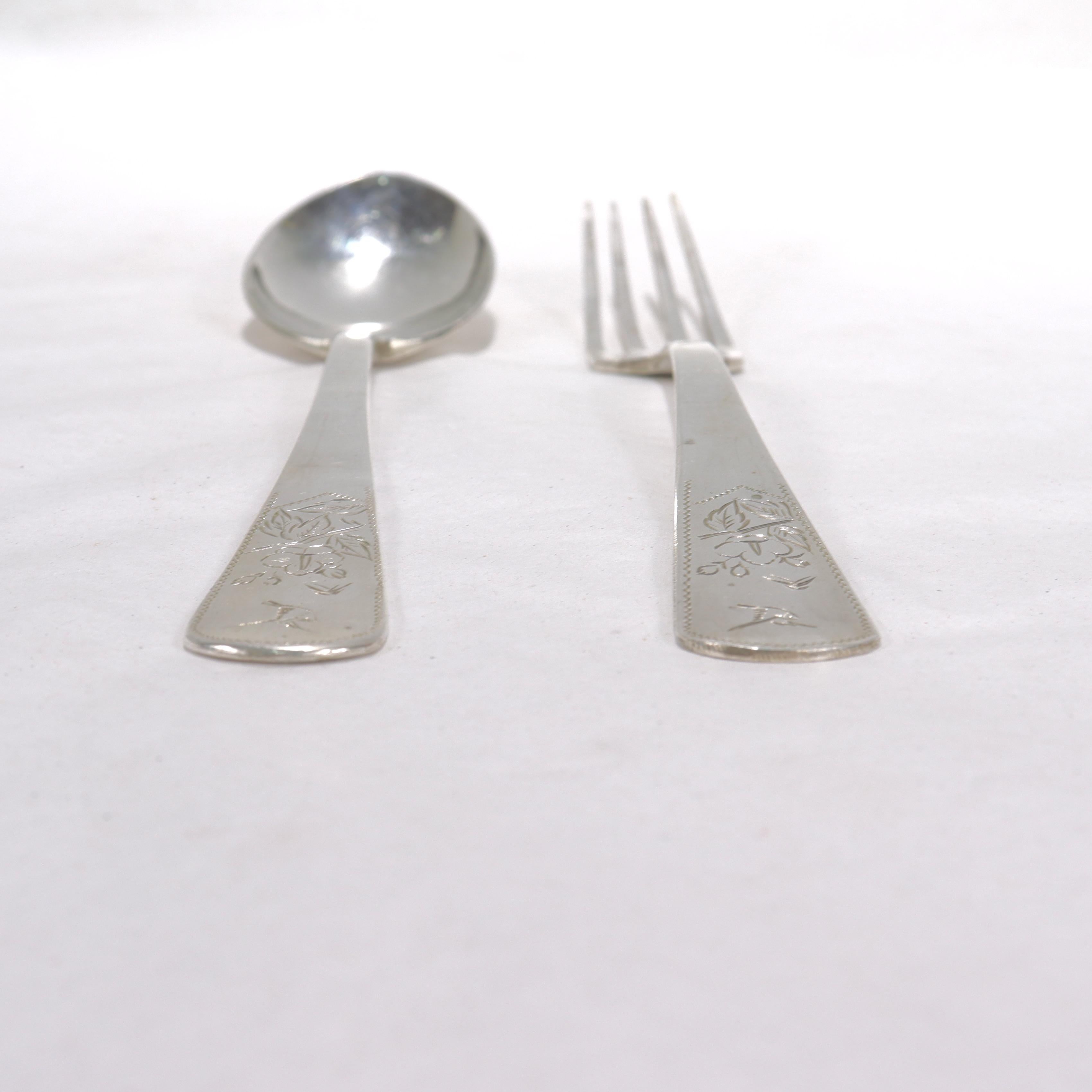 Old or Antique Chinese Export Silver Fork & Spoon In Good Condition For Sale In Philadelphia, PA