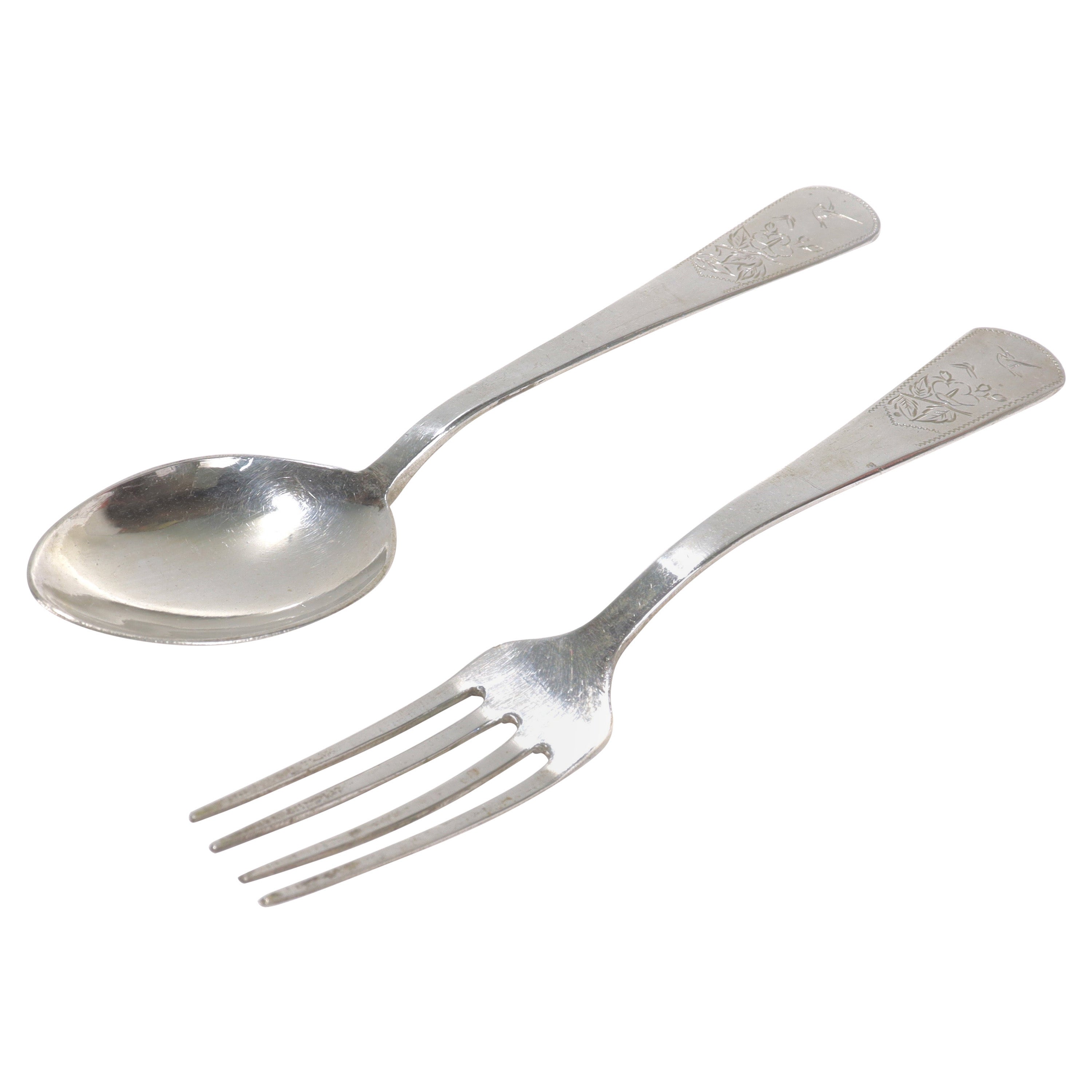 Old or Antique Chinese Export Silver Fork & Spoon