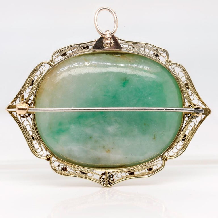 Old or Antique Chinese Gold Filigree and Green Moss in Snow Jade Brooch /  Pendant For Sale at 1stDibs | green jade in chinese, old jade, old chinese  gold