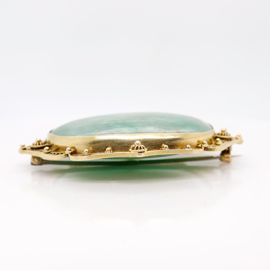Old or Antique Chinese Gold Filigree & Green Moss in Snow Jade Brooch / Pendant 1