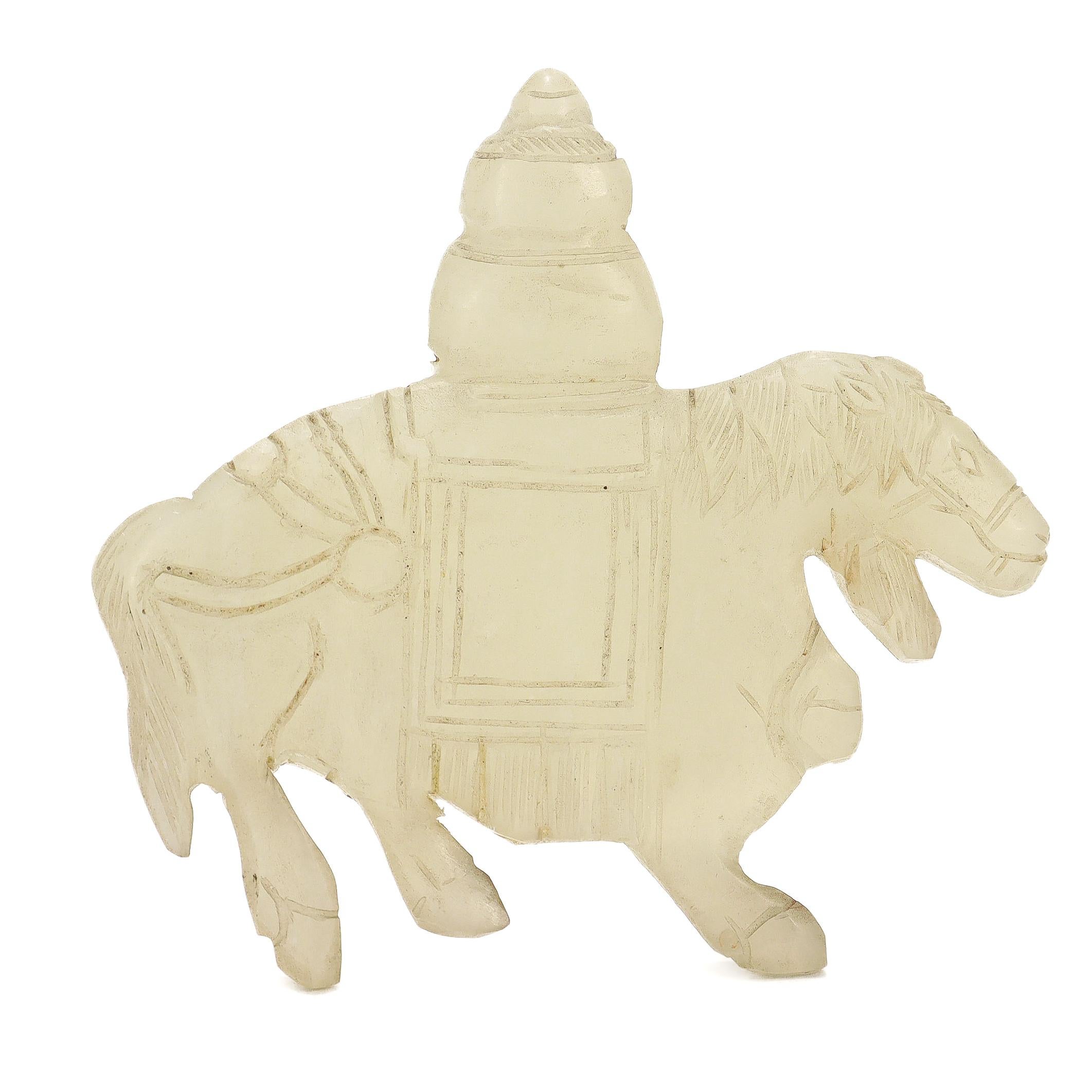 A fine old or antique Chinese jade carving.

In the form of a yak (or possibly a dzo) with with a large wrapped package on its back (likely a ger/yurt)

There is old glue residue to the reverse, and this most likely was previously mounted to