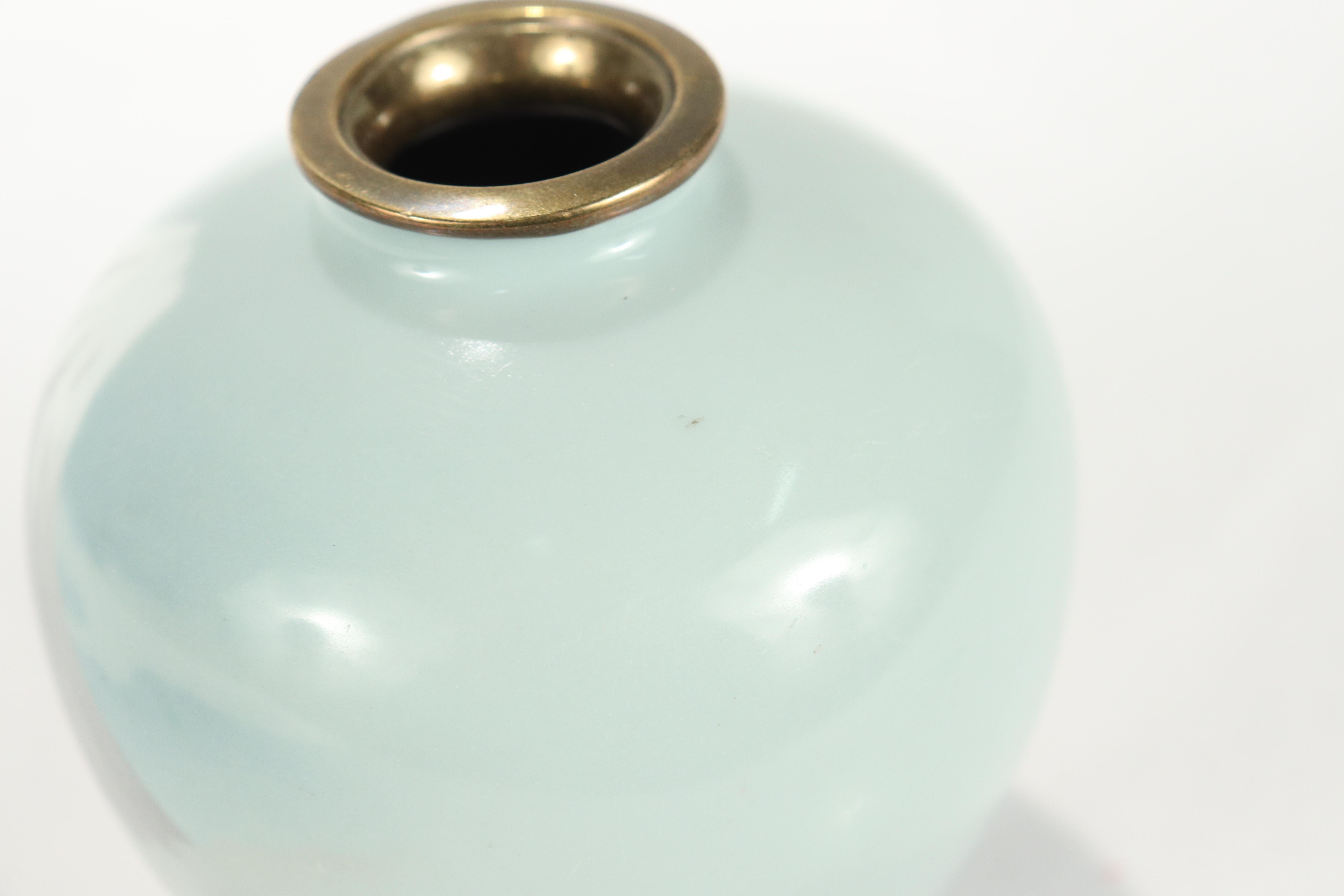 Copper Old or Antique Diminutive Japanese Wireless Cloisonne Enamel Vase of Mt Fuji For Sale