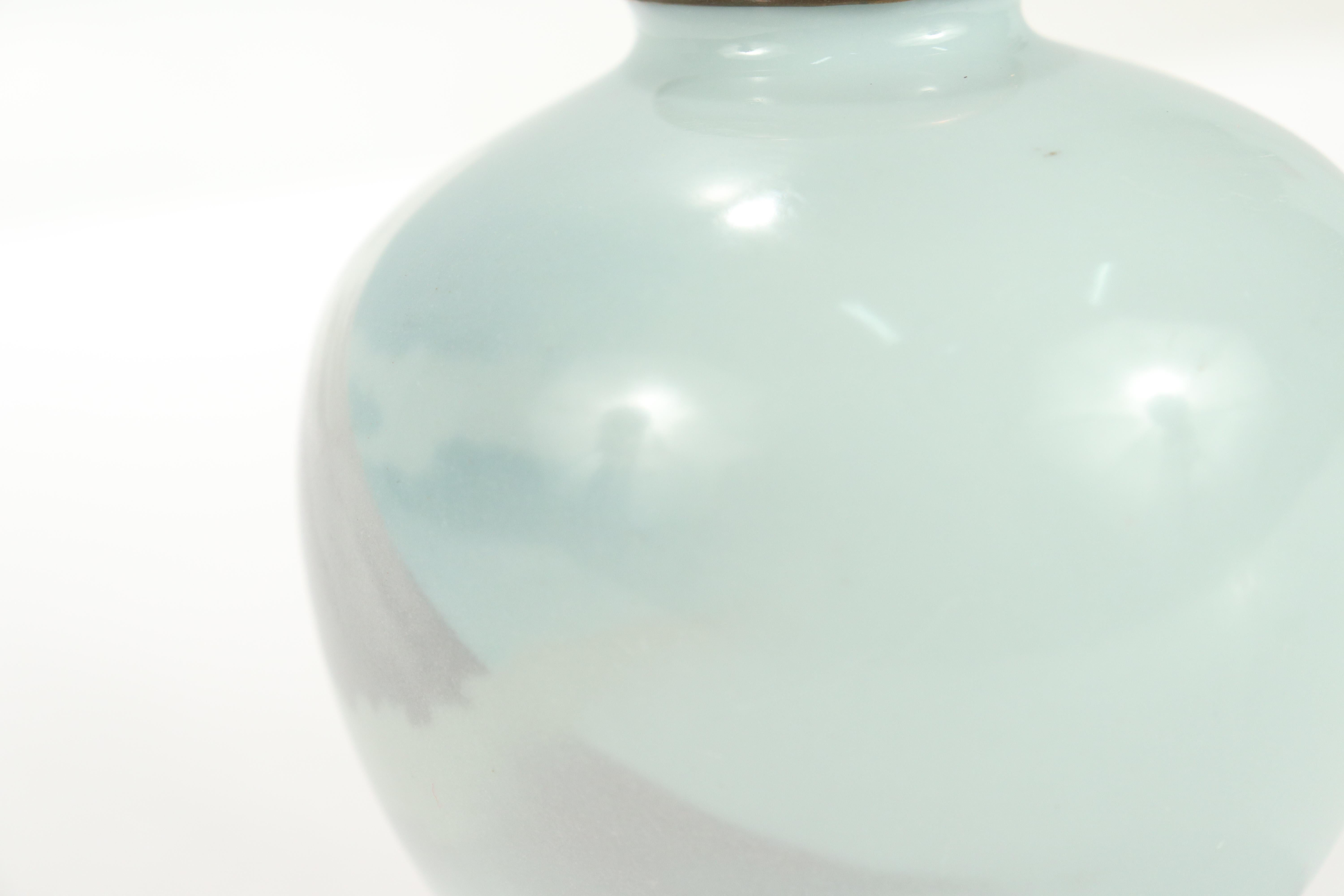 Old or Antique Diminutive Japanese Wireless Cloisonne Enamel Vase of Mt Fuji For Sale 1