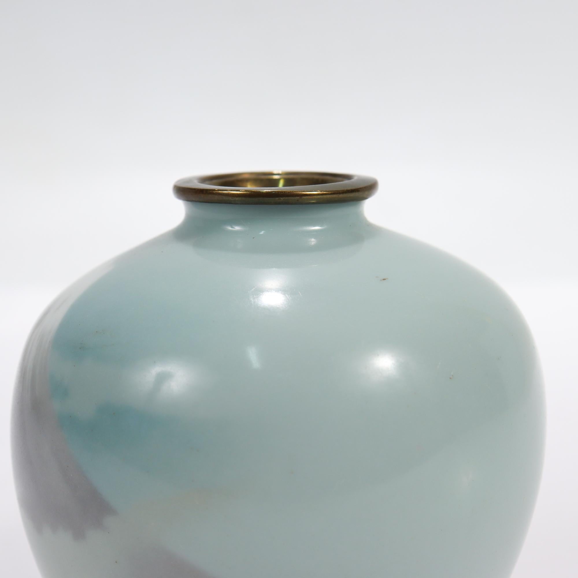 20th Century Old or Antique Diminutive Japanese Wireless Cloisonne Enamel Vase of Mt Fuji For Sale