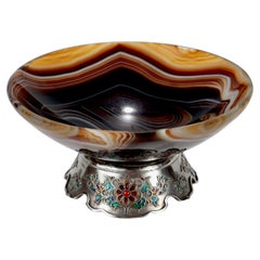 Old or Antique Enameled Austrian Silver & Agate Bowl