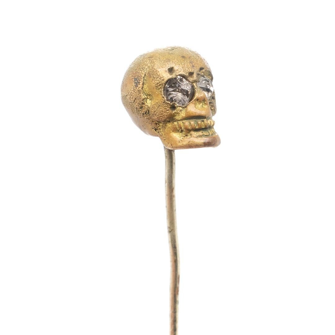 Old or Antique Estate Bronze Skull Memento Mori Stick Pin with Glass Eyes For Sale 5