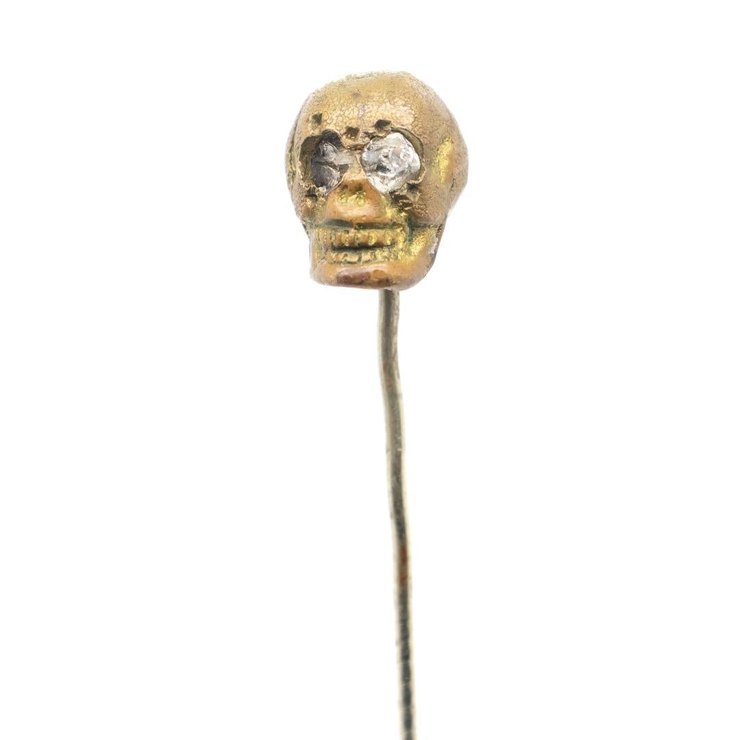 Old or Antique Estate Bronze Skull Memento Mori Stick Pin with Glass Eyes For Sale 6