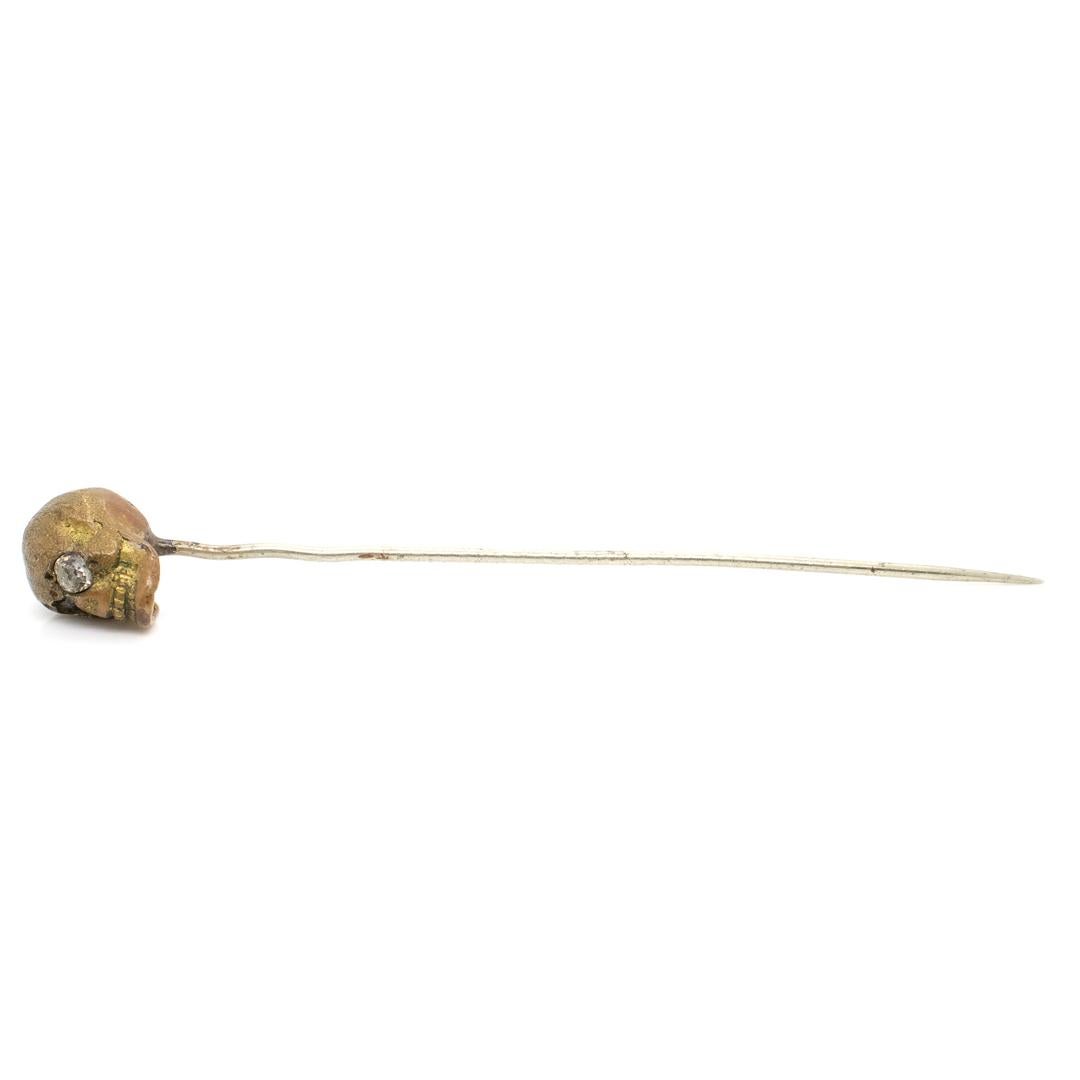 Old or Antique Estate Bronze Skull Memento Mori Stick Pin with Glass Eyes For Sale 7