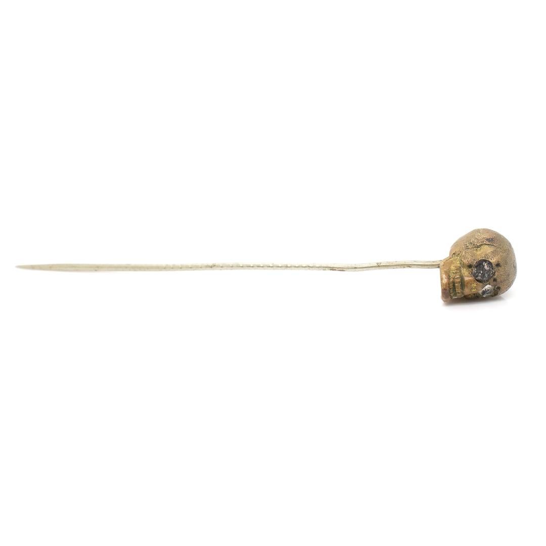 Old or Antique Estate Bronze Skull Memento Mori Stick Pin with Glass Eyes For Sale 9