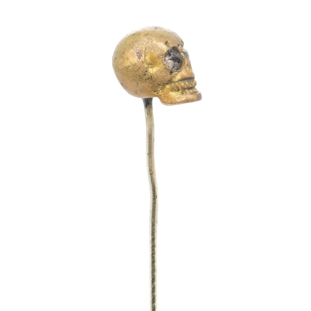 Old or Antique Estate Bronze Skull Memento Mori Stick Pin with Glass Eyes For Sale 4
