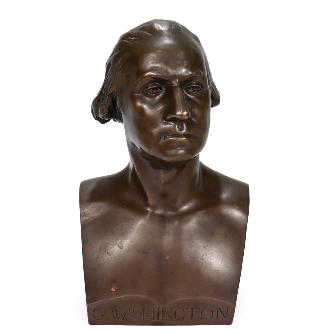 Neoclassical Old or Antique French Bronze Bust of President George Washington after JA Houdon