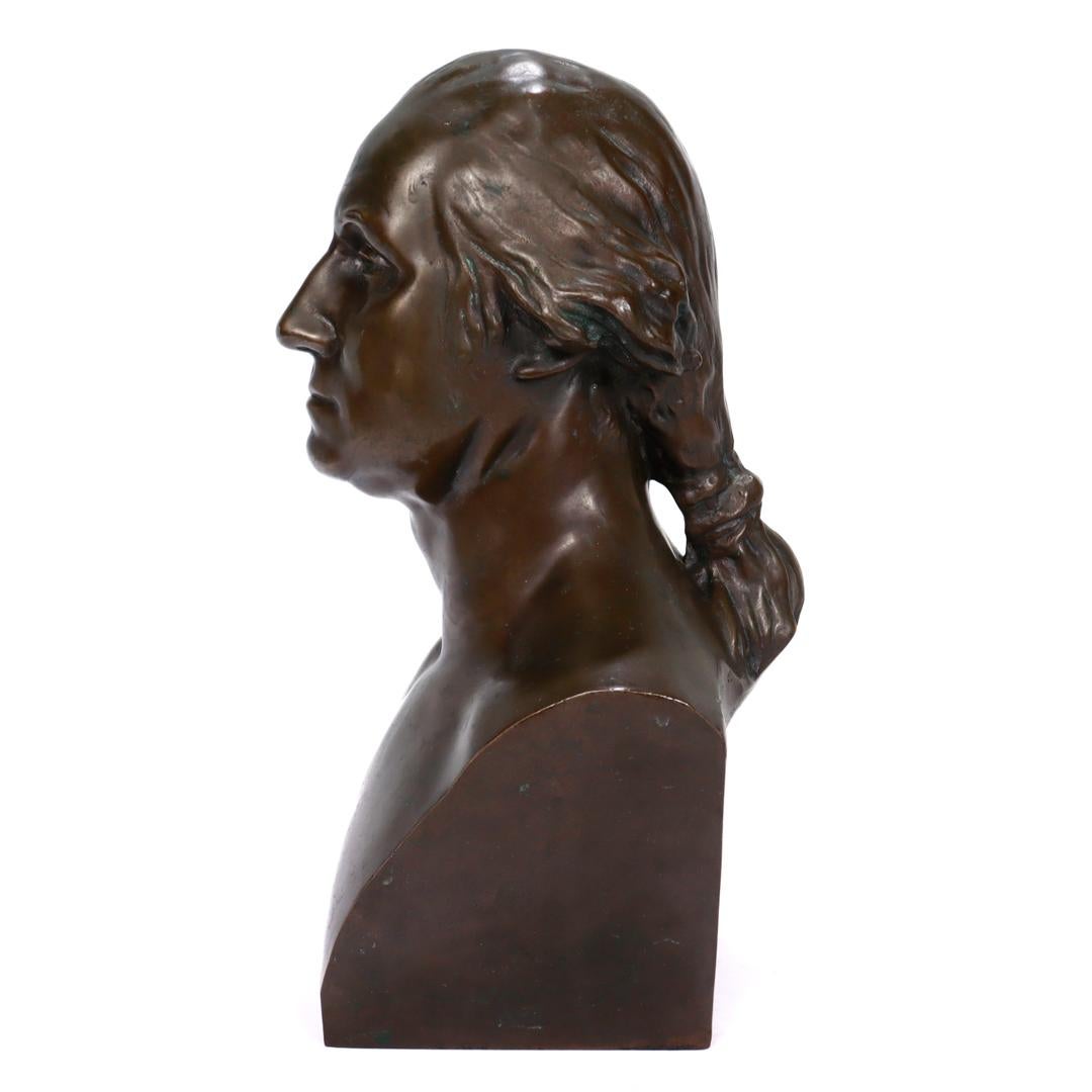 Old or Antique French Bronze Bust of President George Washington after JA Houdon In Good Condition In Philadelphia, PA