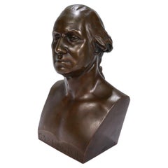 Old or Vintage French Bronze Bust of President George Washington after JA Houdon