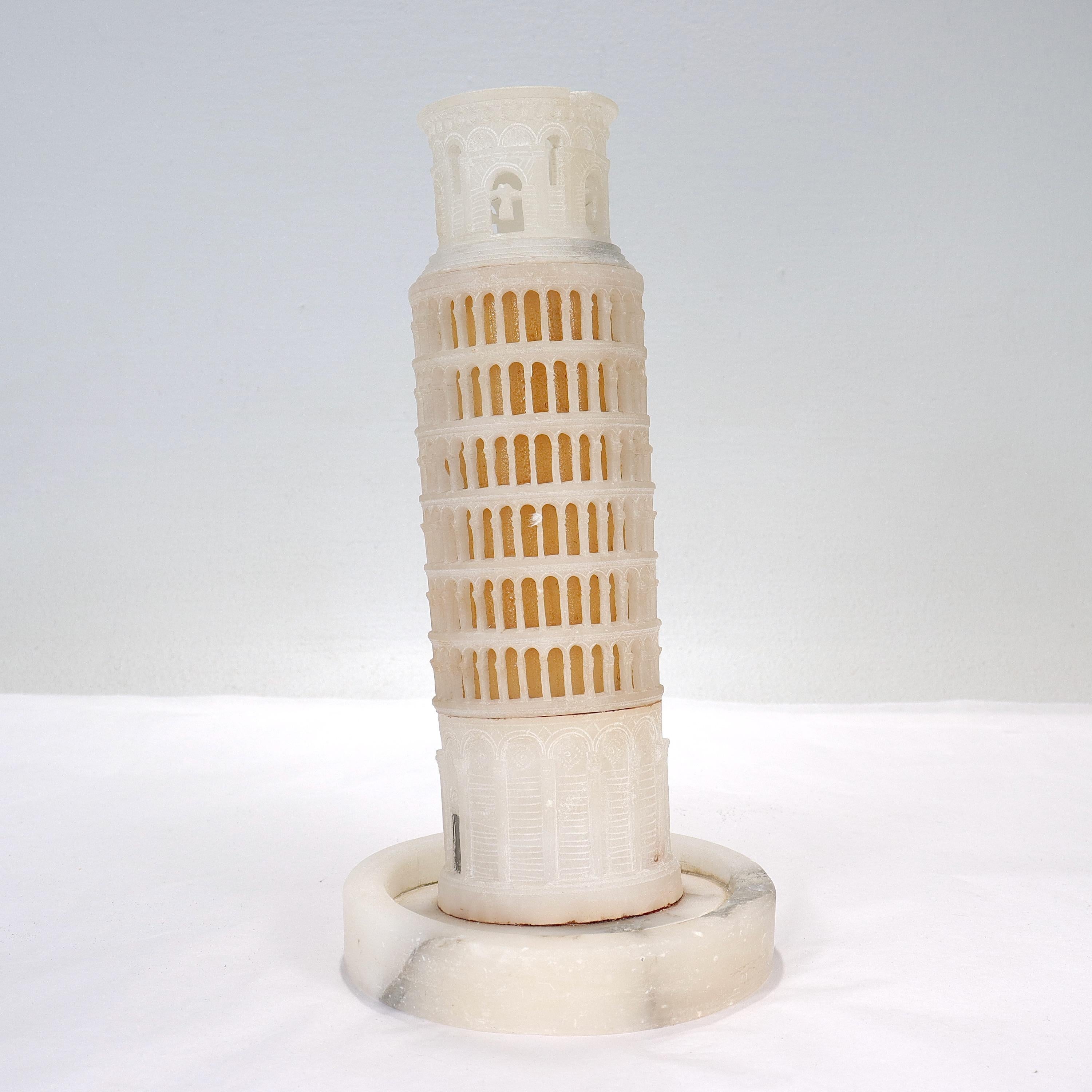 Unknown Old or Antique Grand Tour Style Alabaster Leaning Tower of Pisa Sculpture