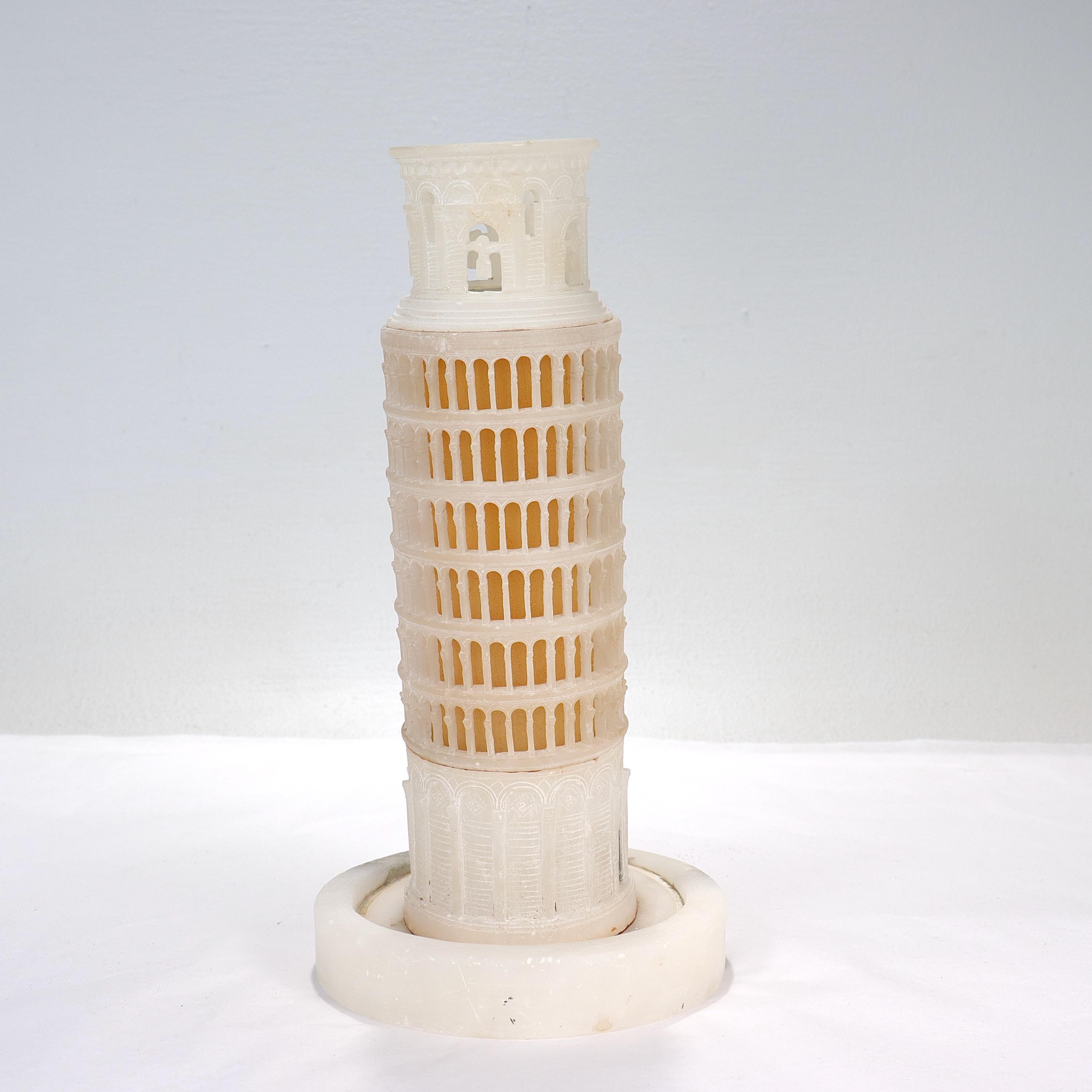 Old or Antique Grand Tour Style Alabaster Leaning Tower of Pisa Sculpture In Fair Condition In Philadelphia, PA
