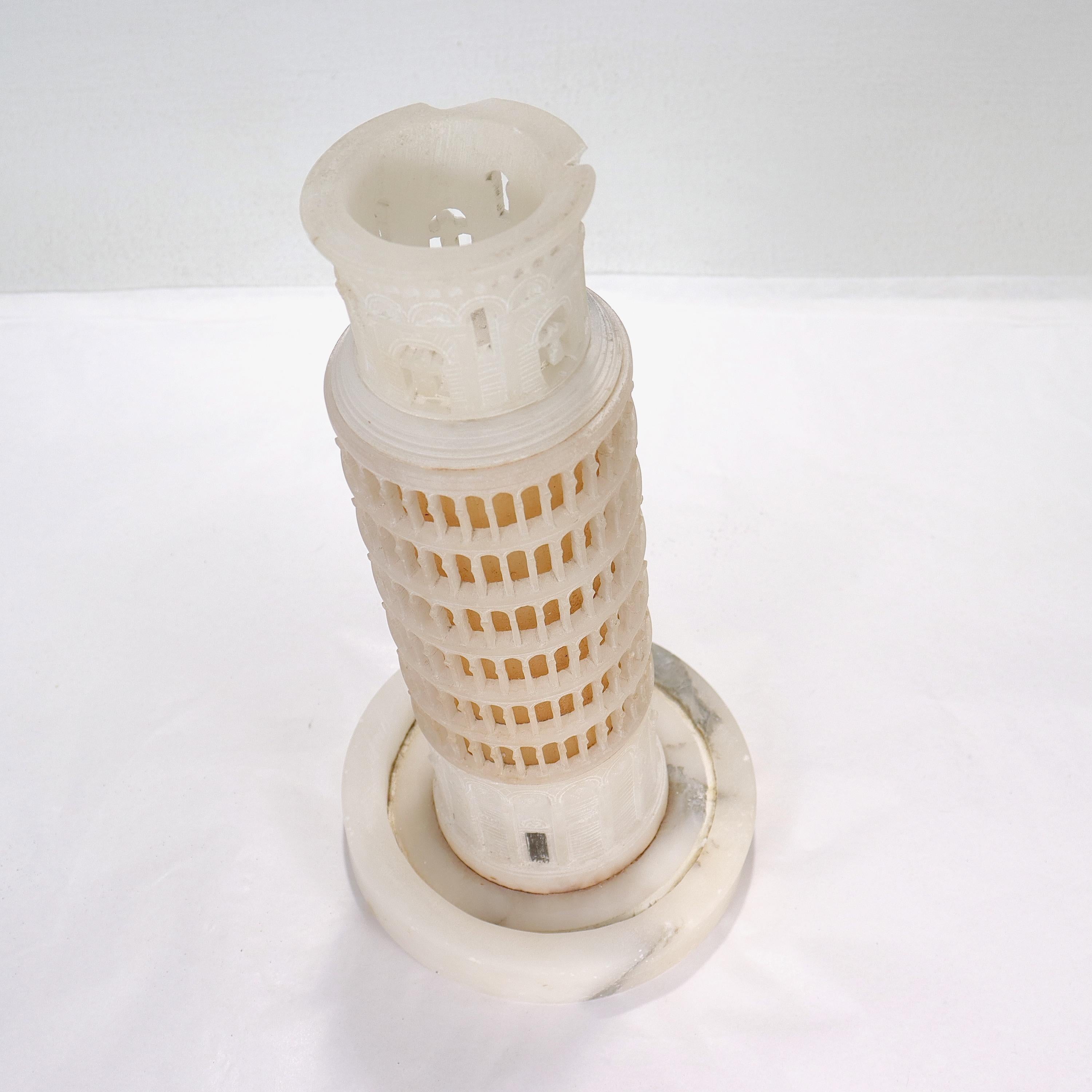 Old or Antique Grand Tour Style Alabaster Leaning Tower of Pisa Sculpture 1